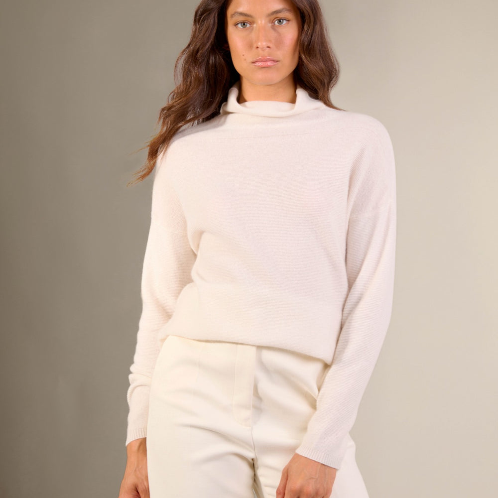 cevaro pull col roulé ivoire 100% cachemire