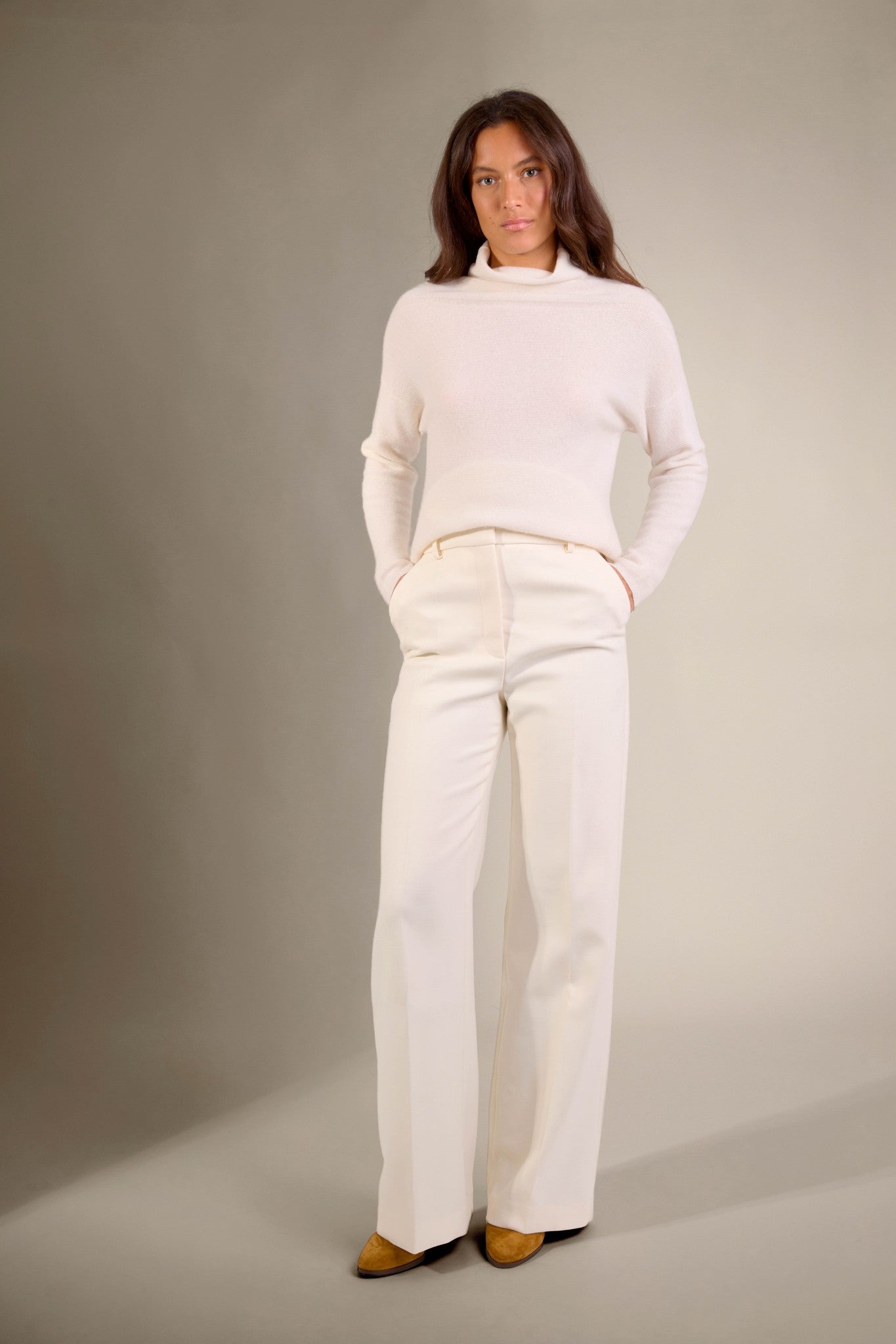 cevaro pull col roulé ivoire 100% cachemire