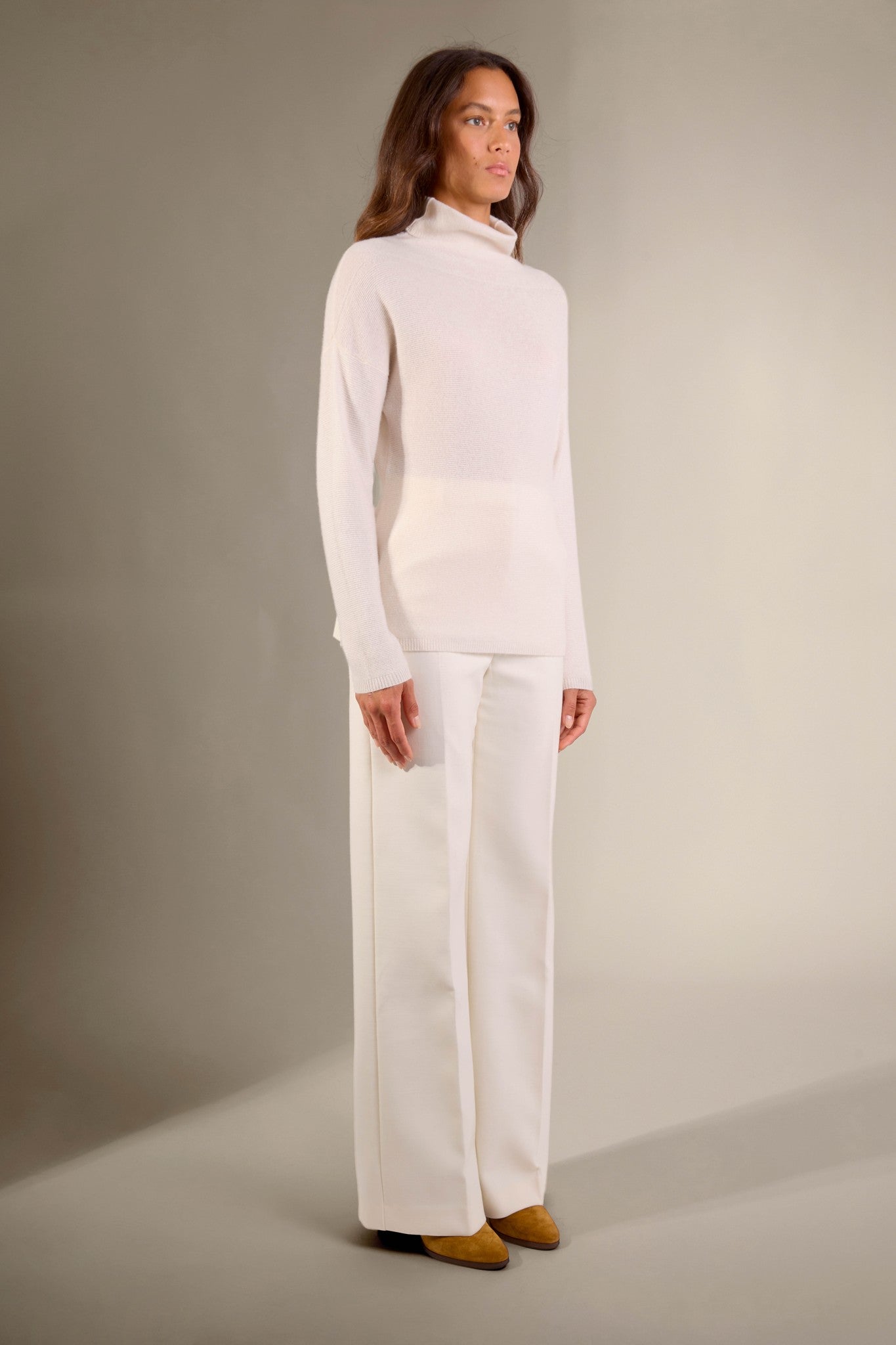 cevaro pull col roulé ivoire 100% cachemire