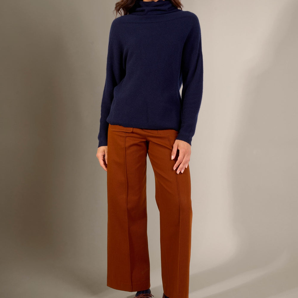 cevaro pull col roulé navy 100% cachemire