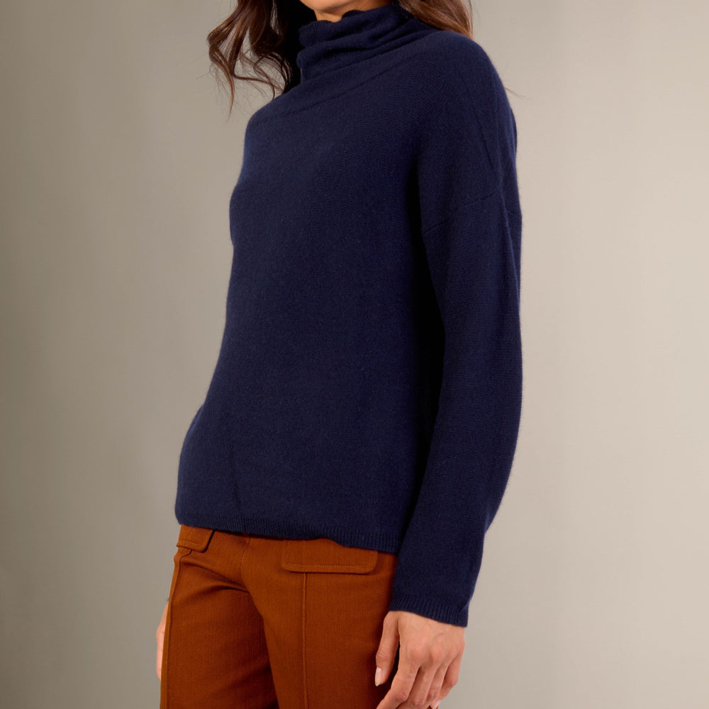 cevaro pull col roulé navy 100% cachemire