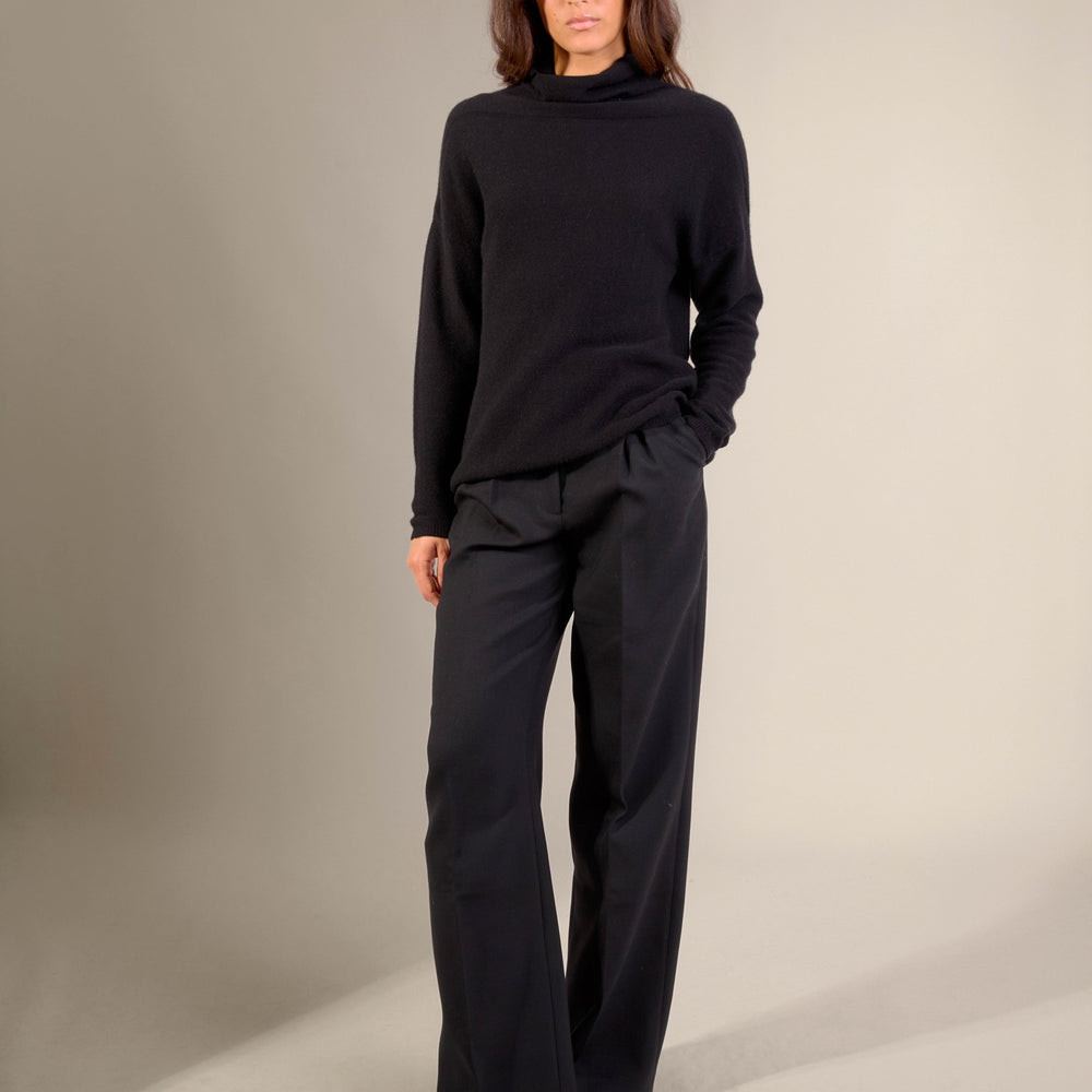 cevaro pull col roulé noir 100% cachemire