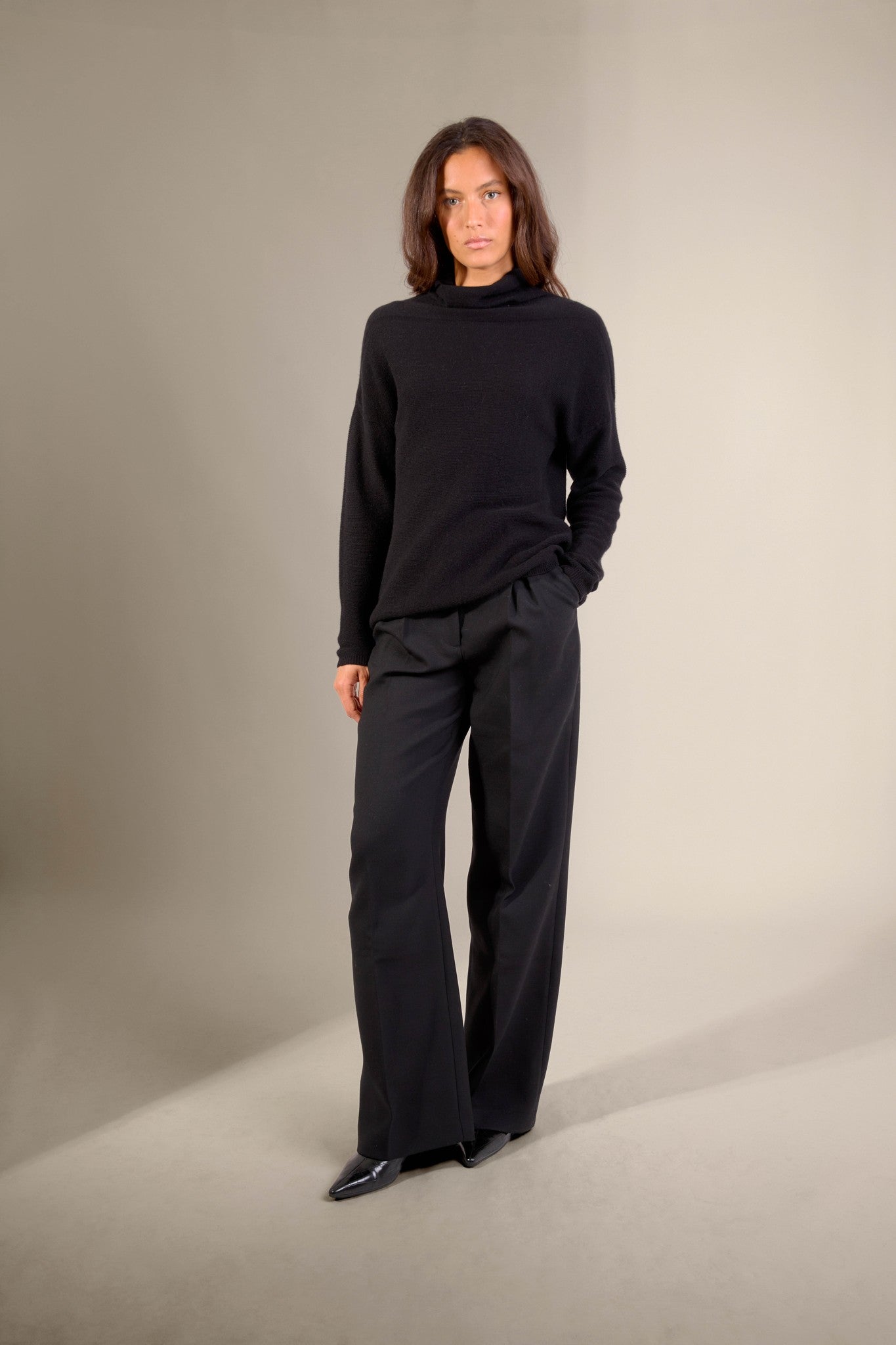 cevaro pull col roulé noir 100% cachemire