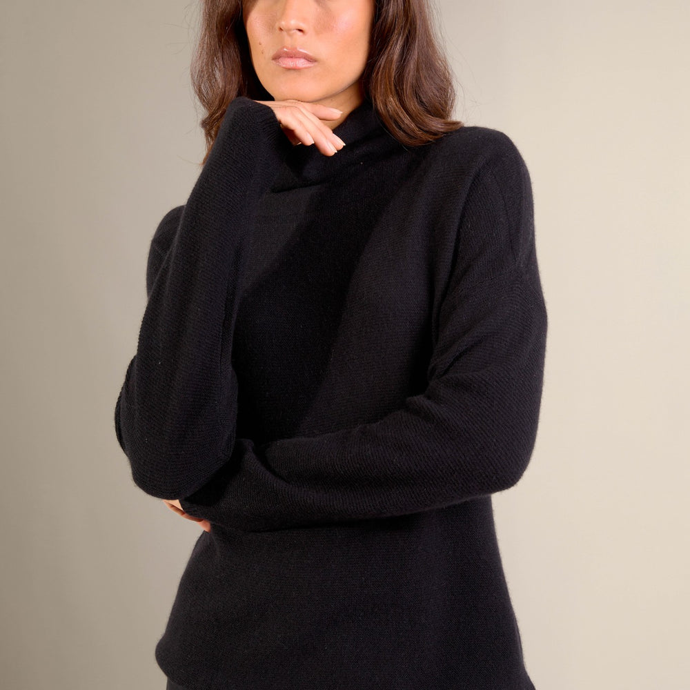 cevaro pull col roulé noir 100% cachemire