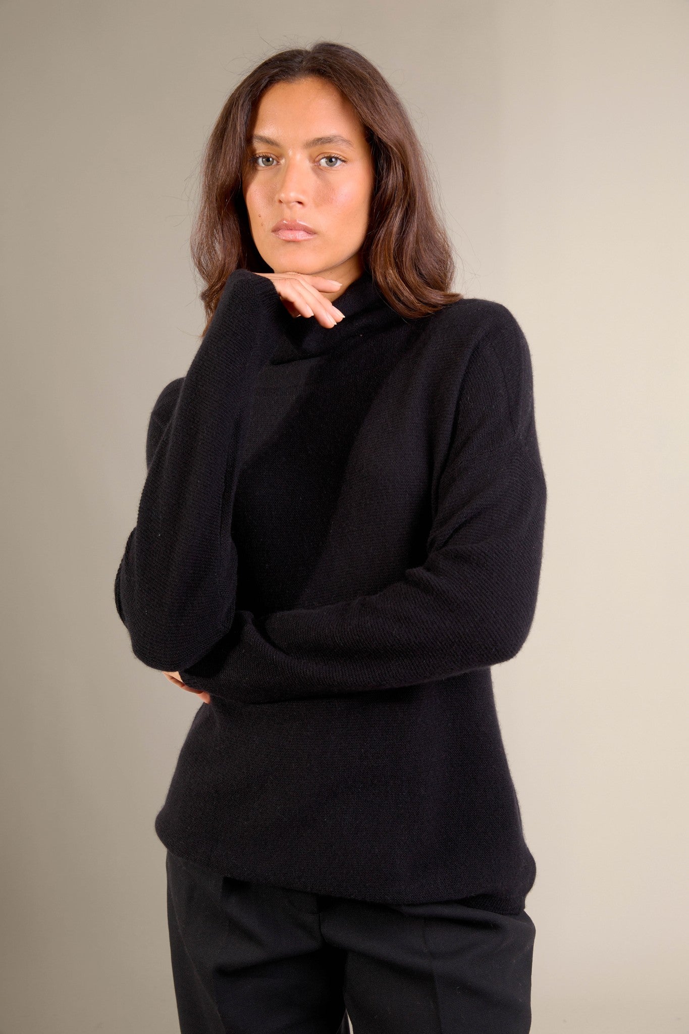 cevaro pull col roulé noir 100% cachemire