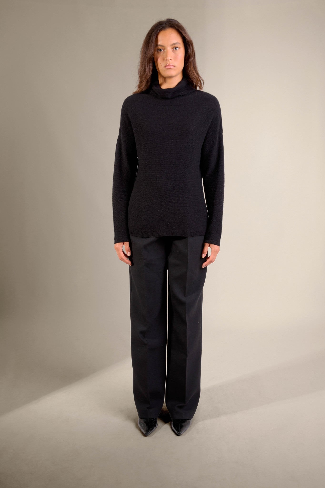 cevaro pull col roulé noir 100% cachemire