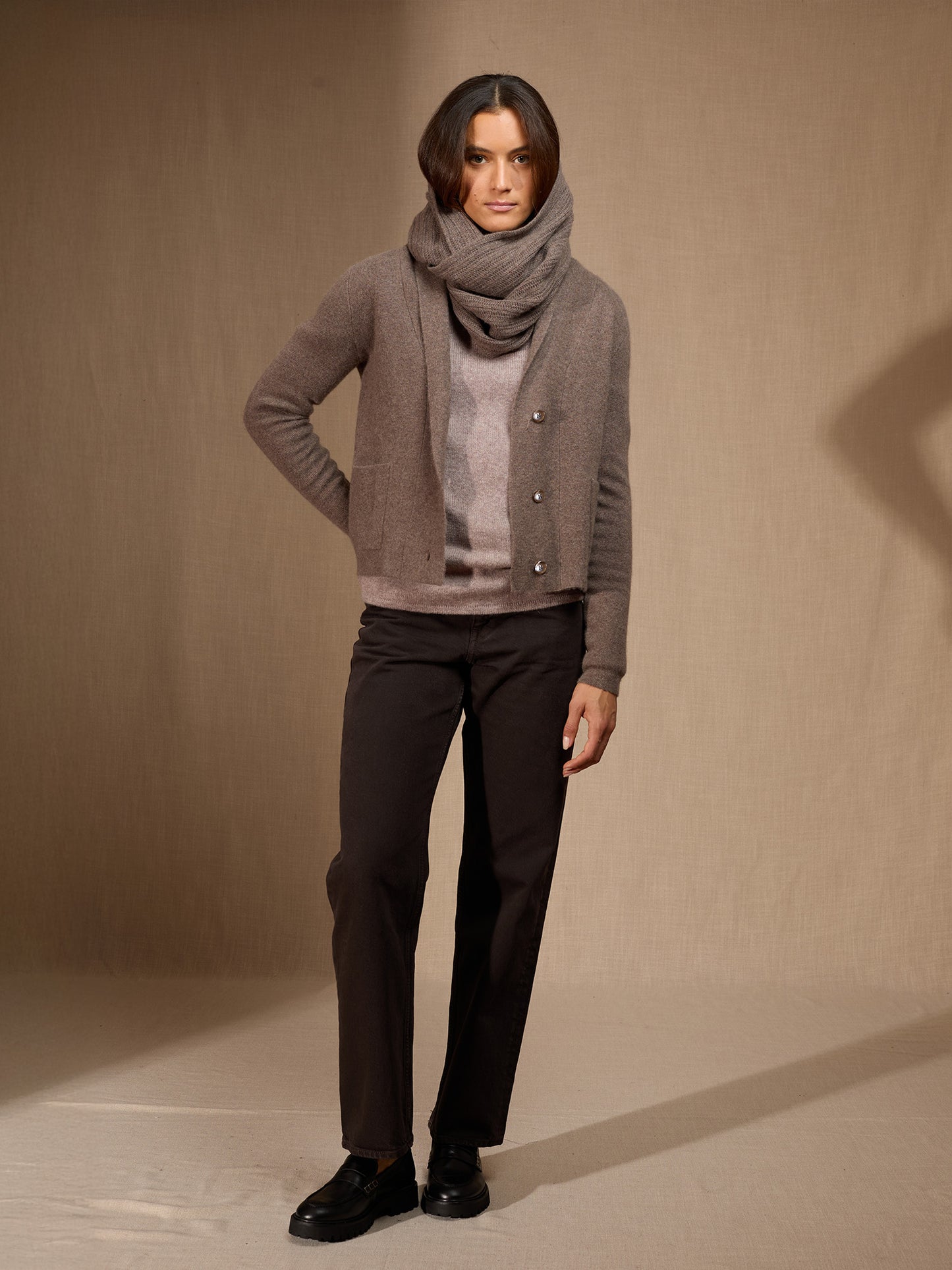 CLODY tour de cou 4 fils taupe chiné 100% cachemire