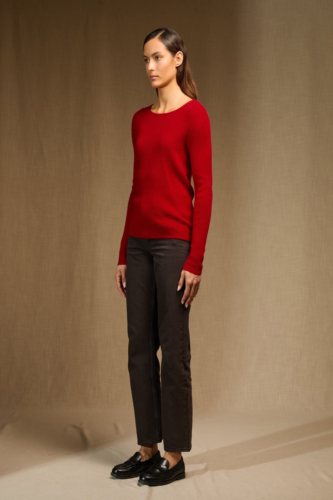 cobie pull col rond rouge 100% cachemire