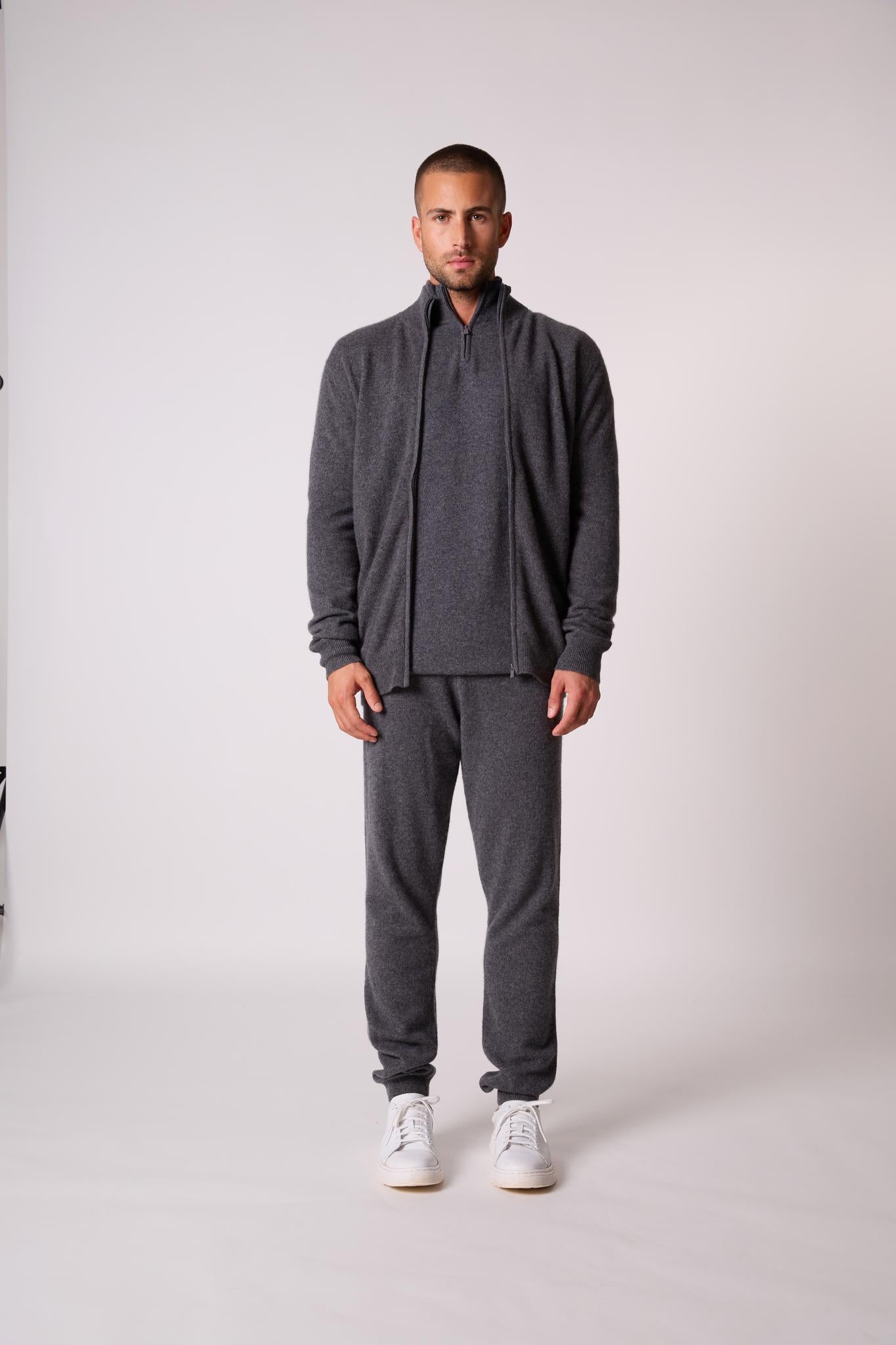 CODY gilet zippé col montant anthracite chiné 100% cachemire
