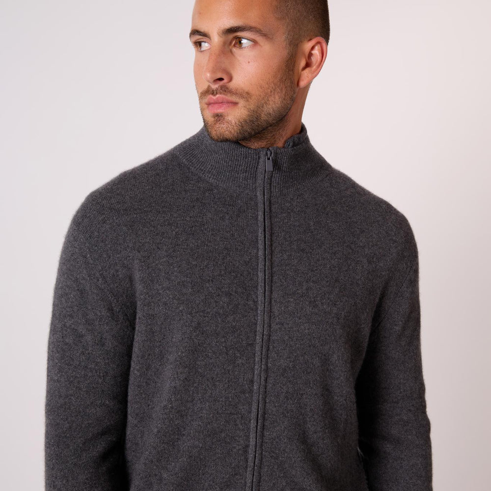CODY gilet zippé col montant anthracite chiné 100% cachemire