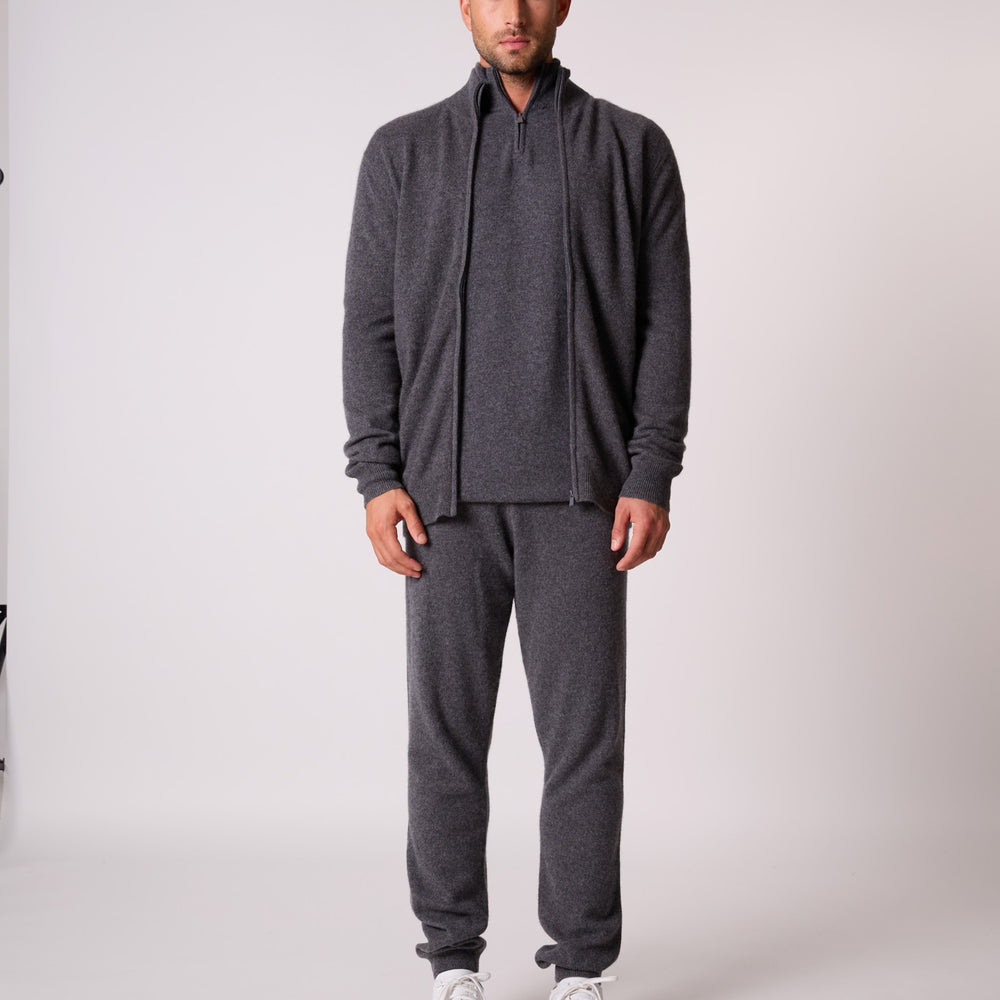 cody gilet zippé col montant anthracite chiné 100% cachemire