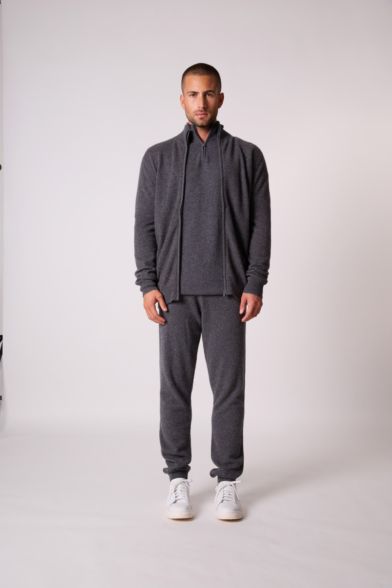 cody gilet zippé col montant anthracite chiné 100% cachemire