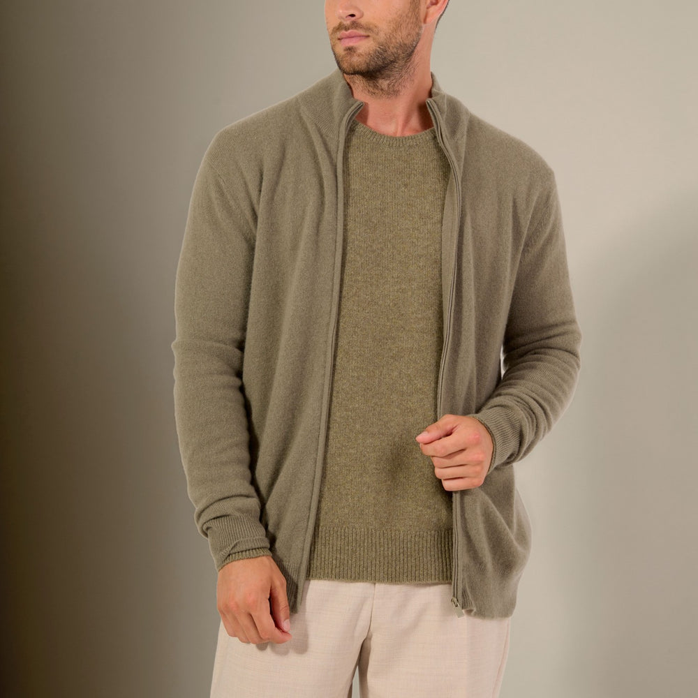 cody gilet zippé col montant army 100% cachemire