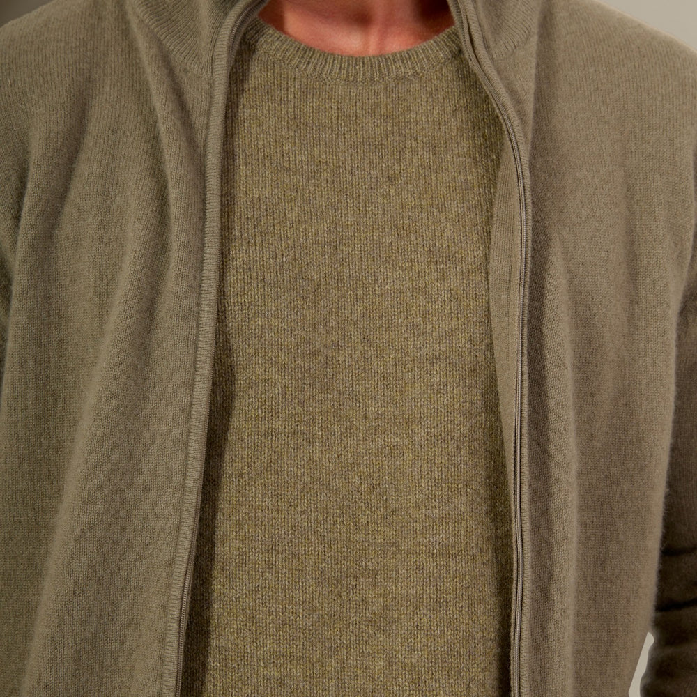 cody gilet zippé col montant army 100% cachemire