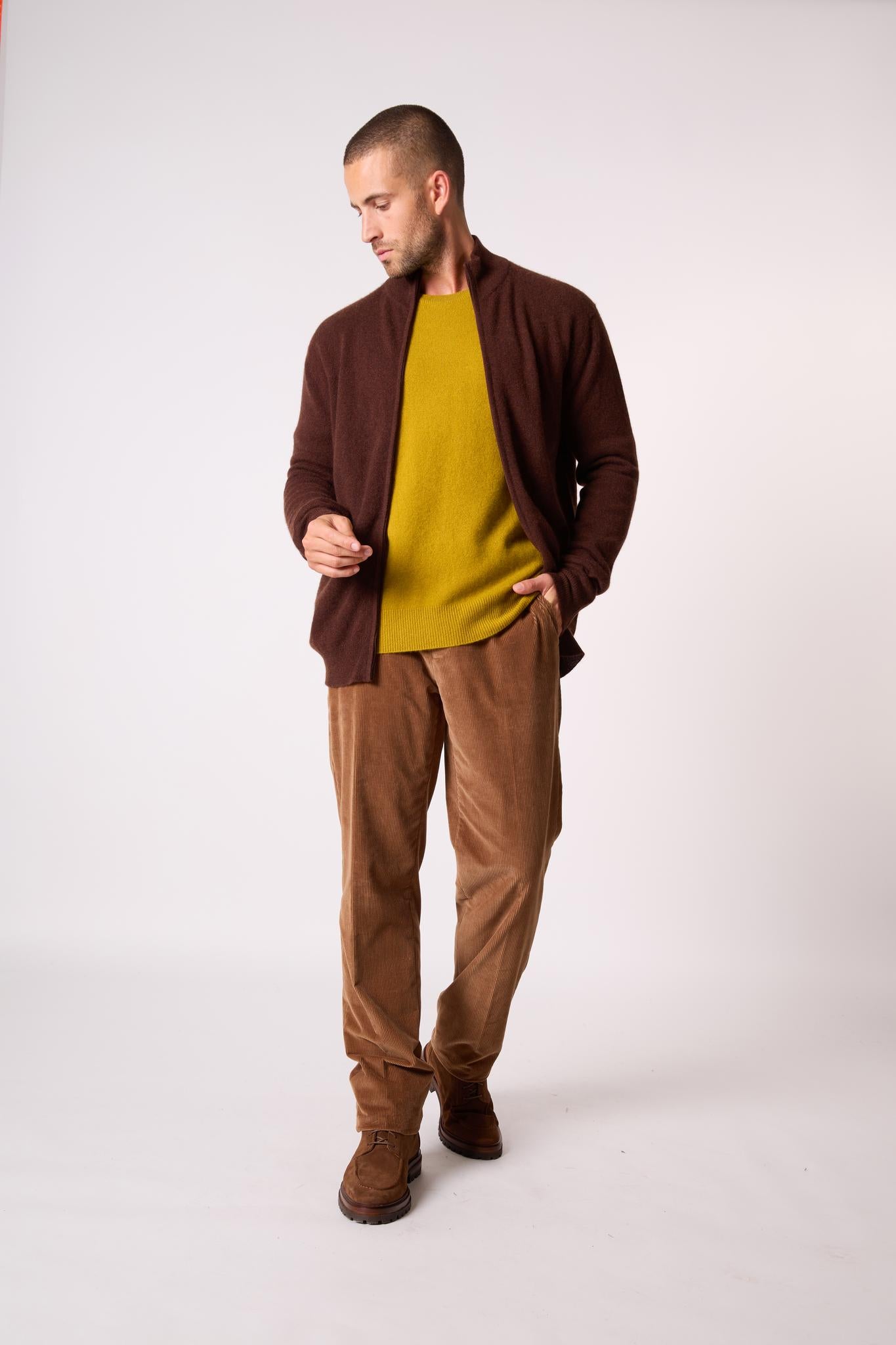 CODY gilet zippé col montant café 100% cachemire