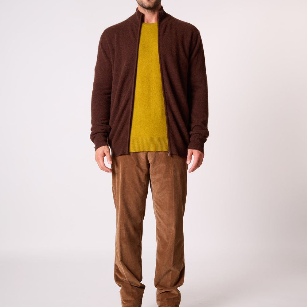 cody gilet zippé col montant café 100% cachemire