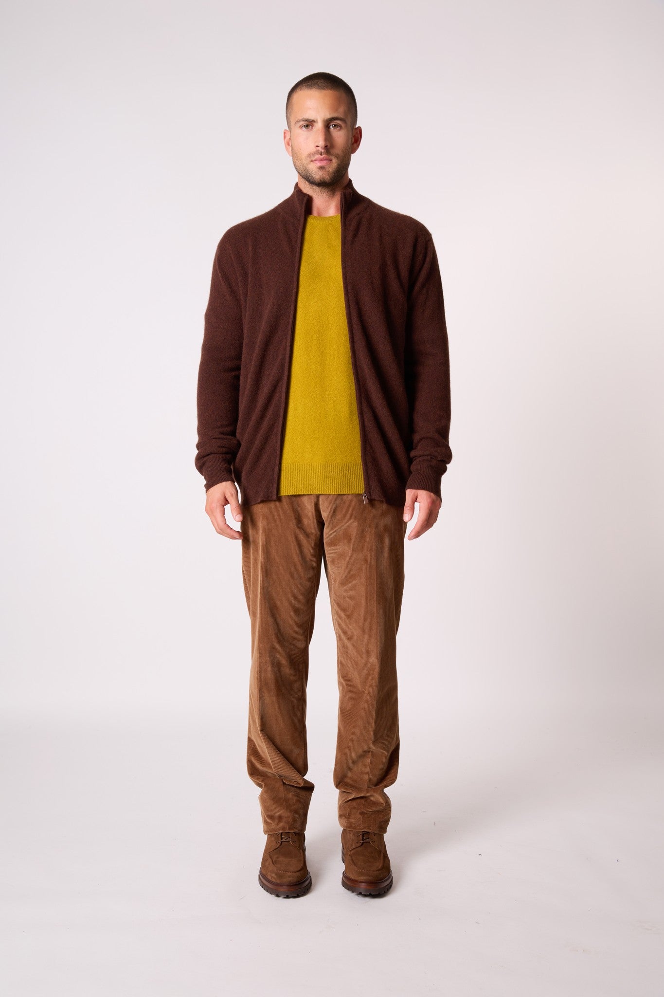 cody gilet zippé col montant café 100% cachemire