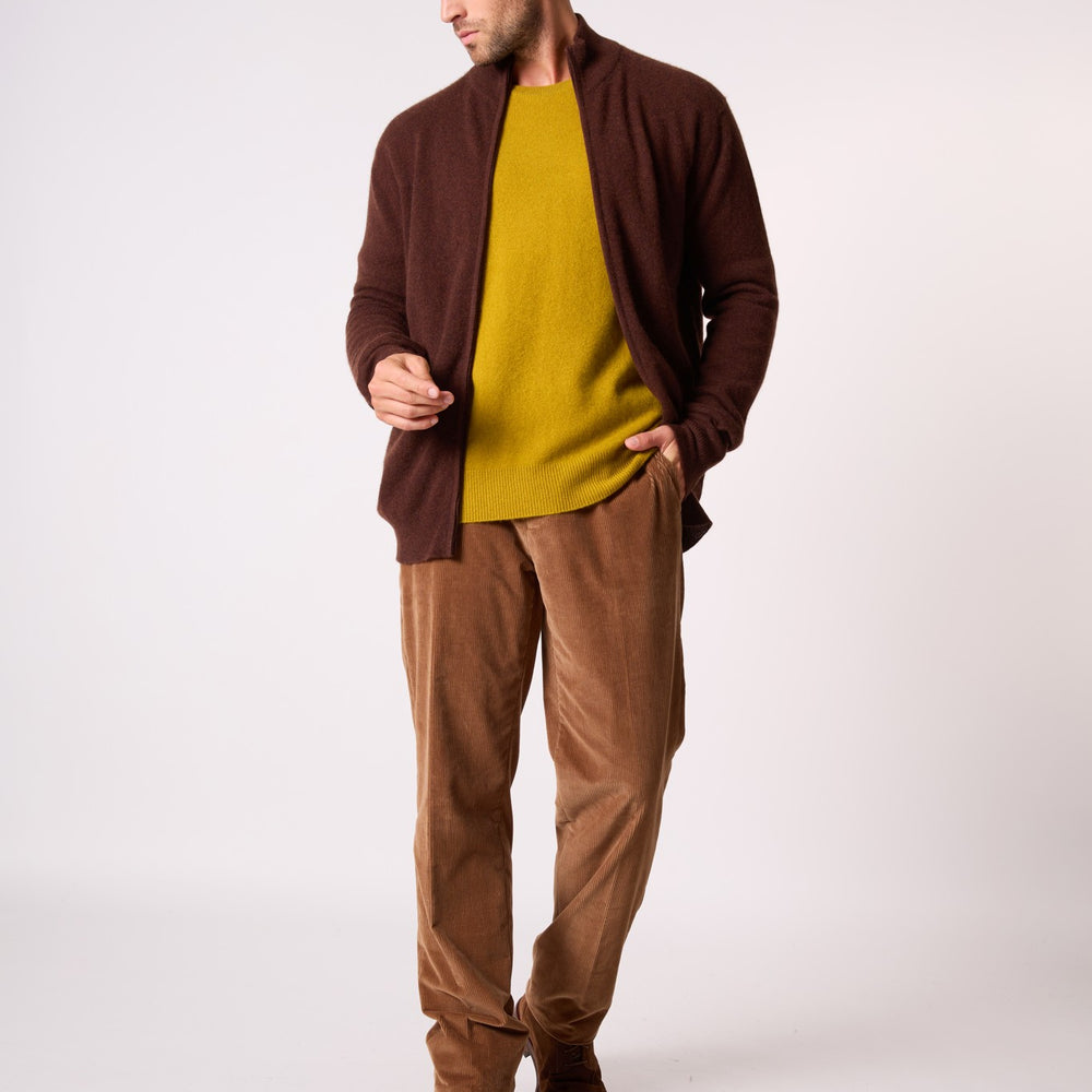 cody gilet zippé col montant café 100% cachemire