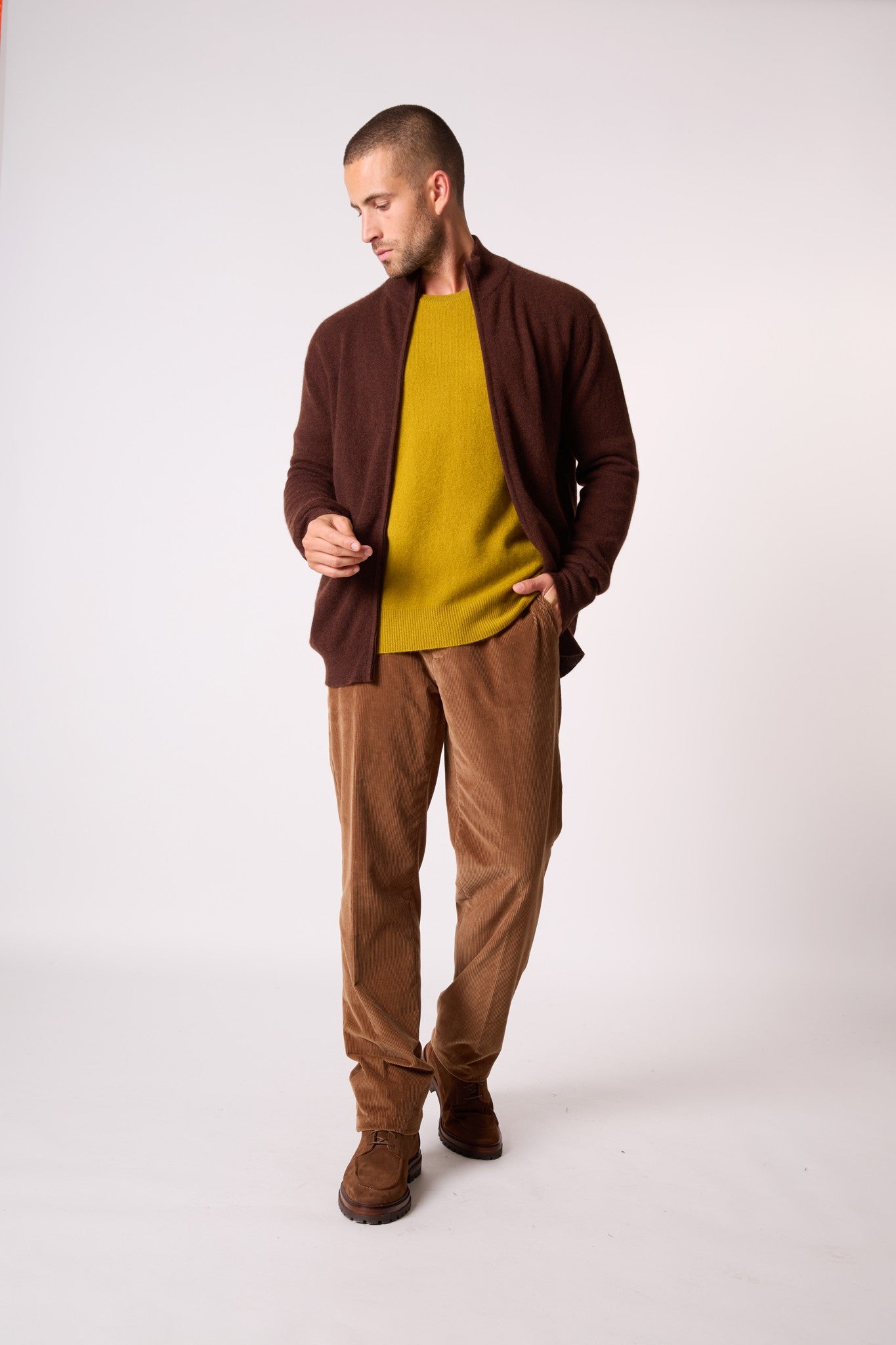 cody gilet zippé col montant café 100% cachemire