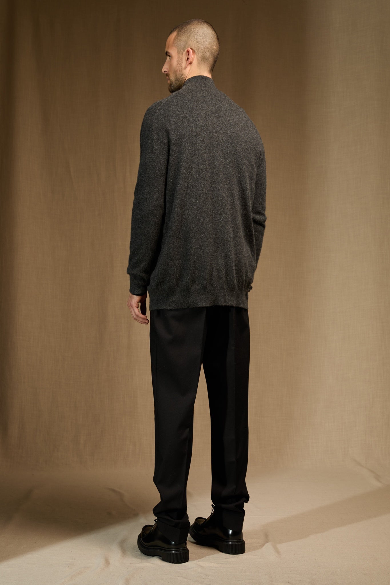 cody gilet zippé col montant carbone chiné 100% cachemire