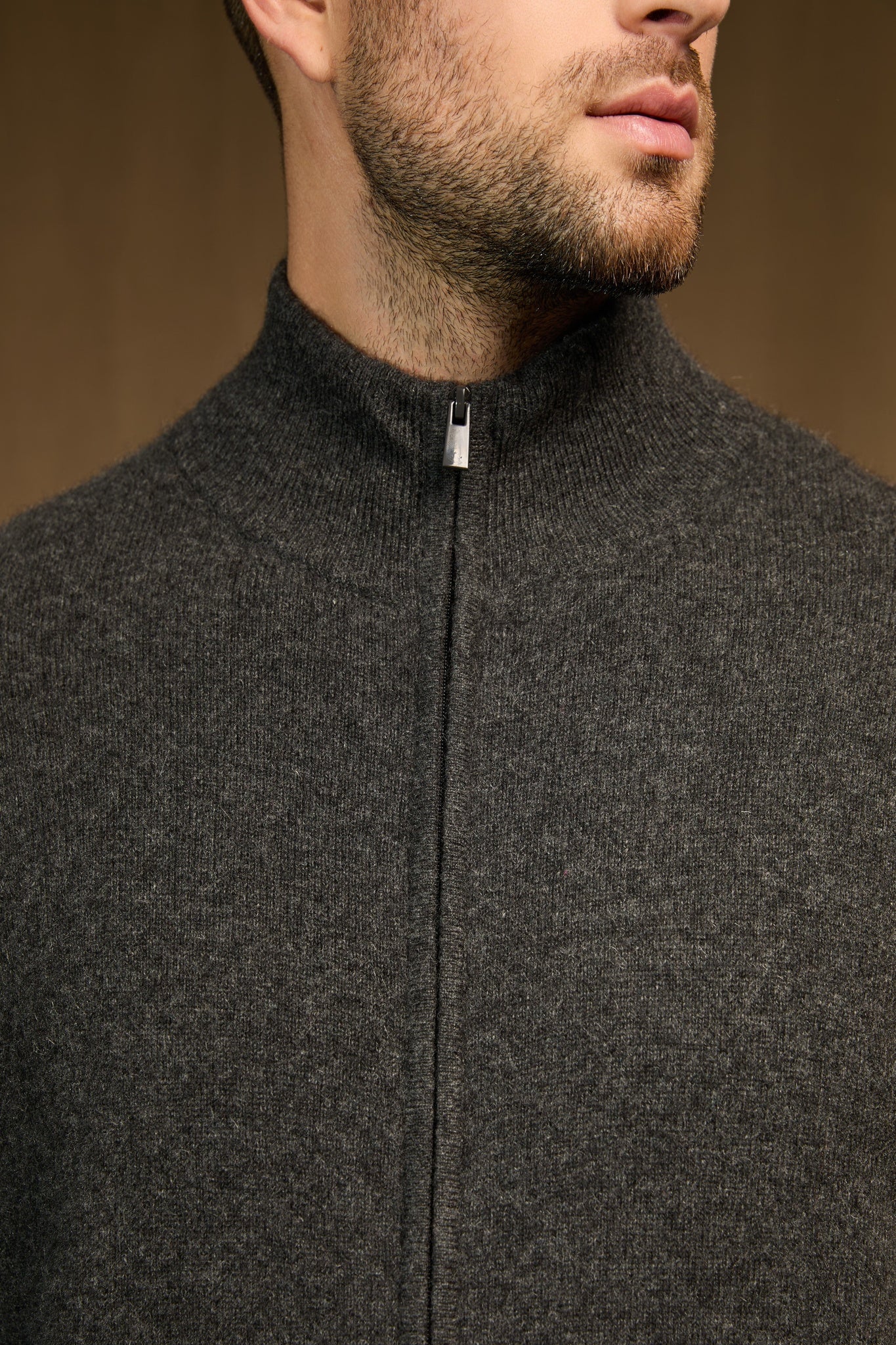 cody gilet zippé col montant carbone chiné 100% cachemire