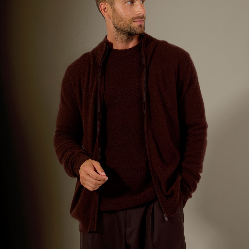 cody gilet zippé col montant choco 100% cachemire