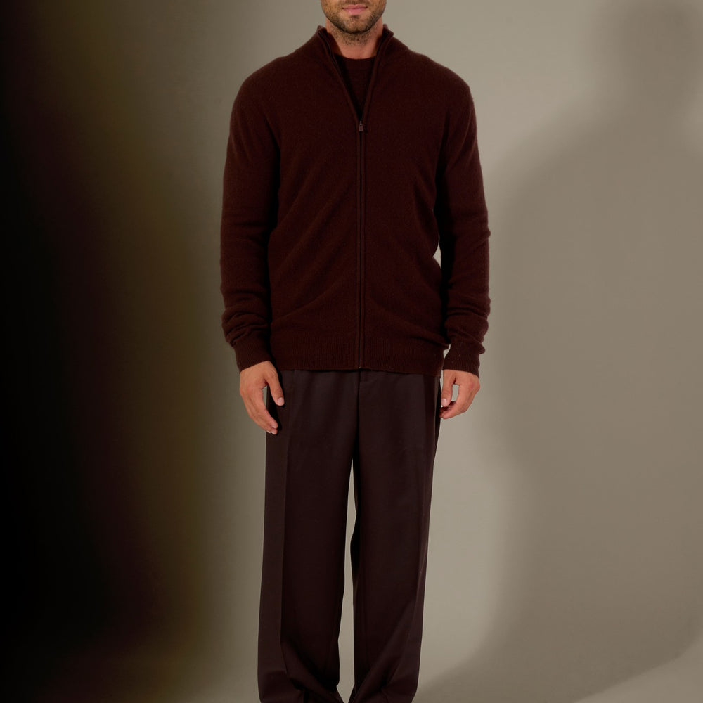 cody gilet zippé col montant choco 100% cachemire