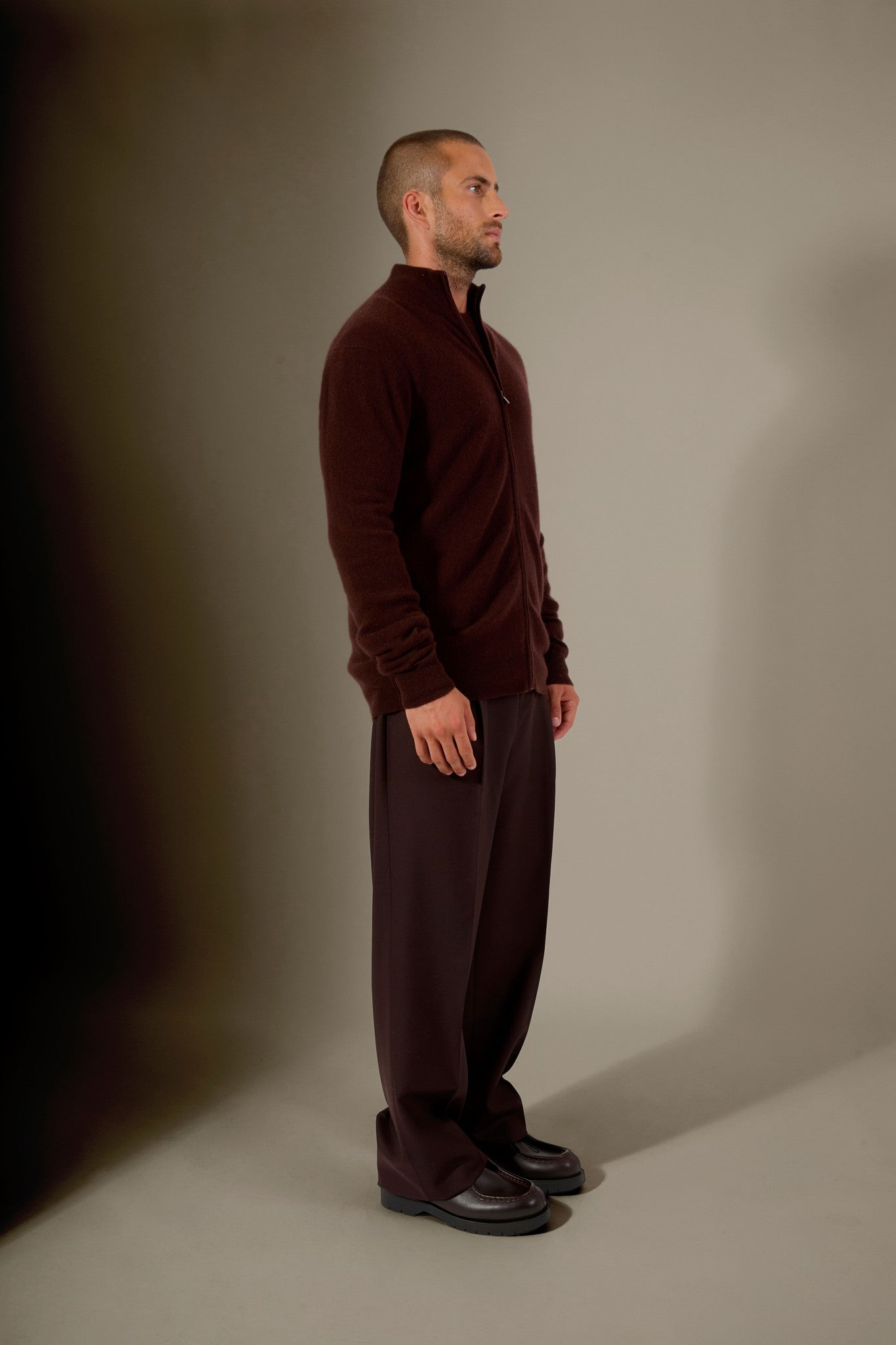 cody gilet zippé col montant choco 100% cachemire