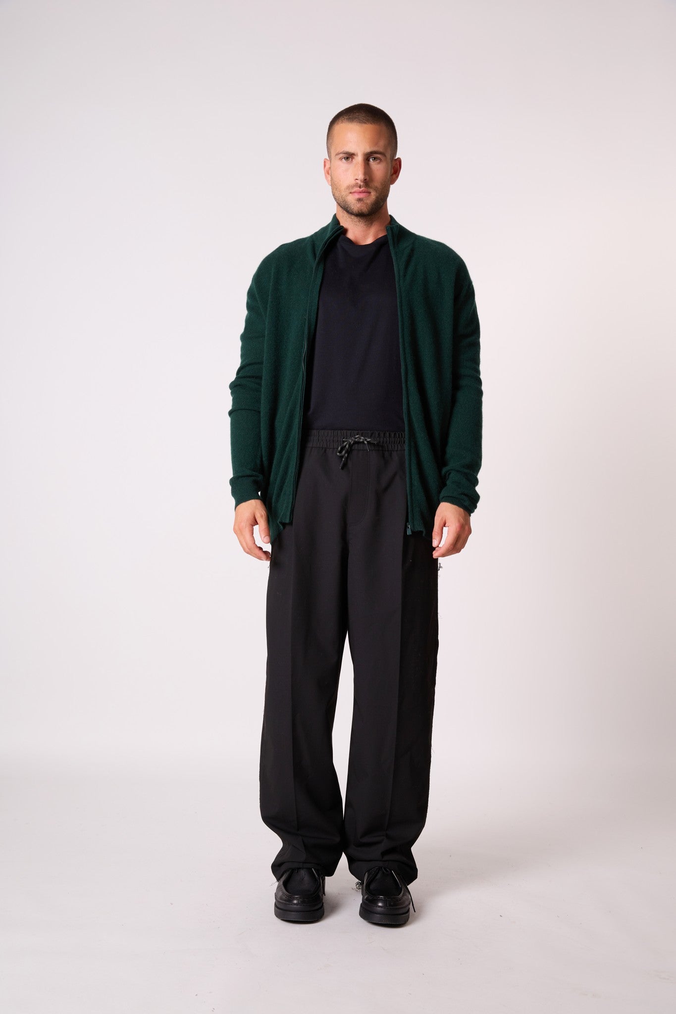 cody gilet zippé col montant cyprès 100% cachemire