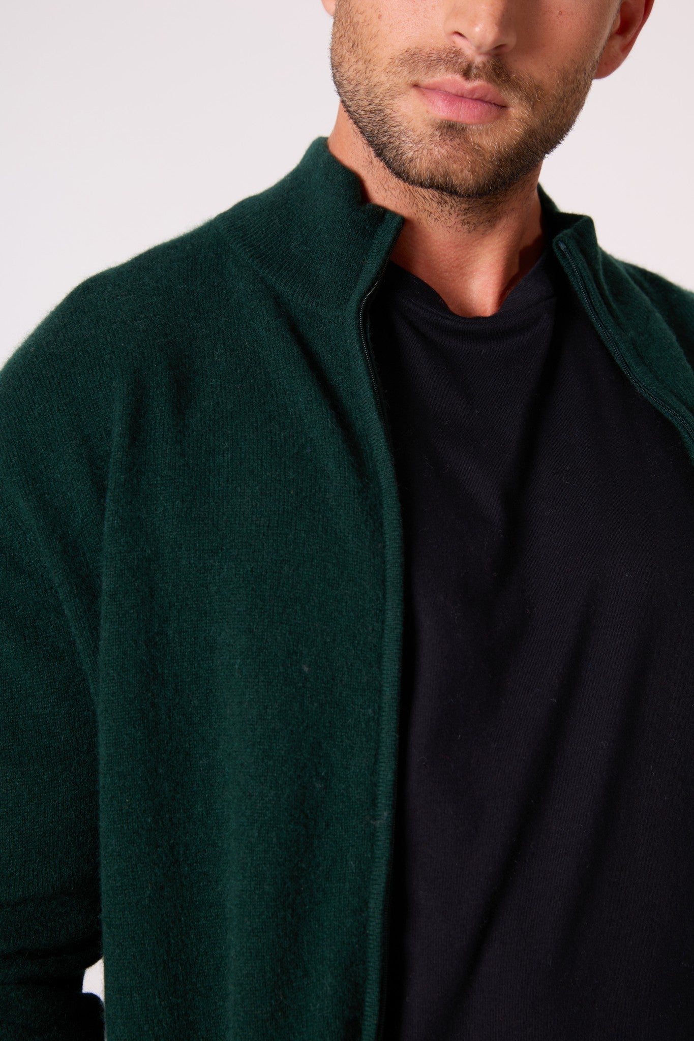 cody gilet zippé col montant cyprès 100% cachemire