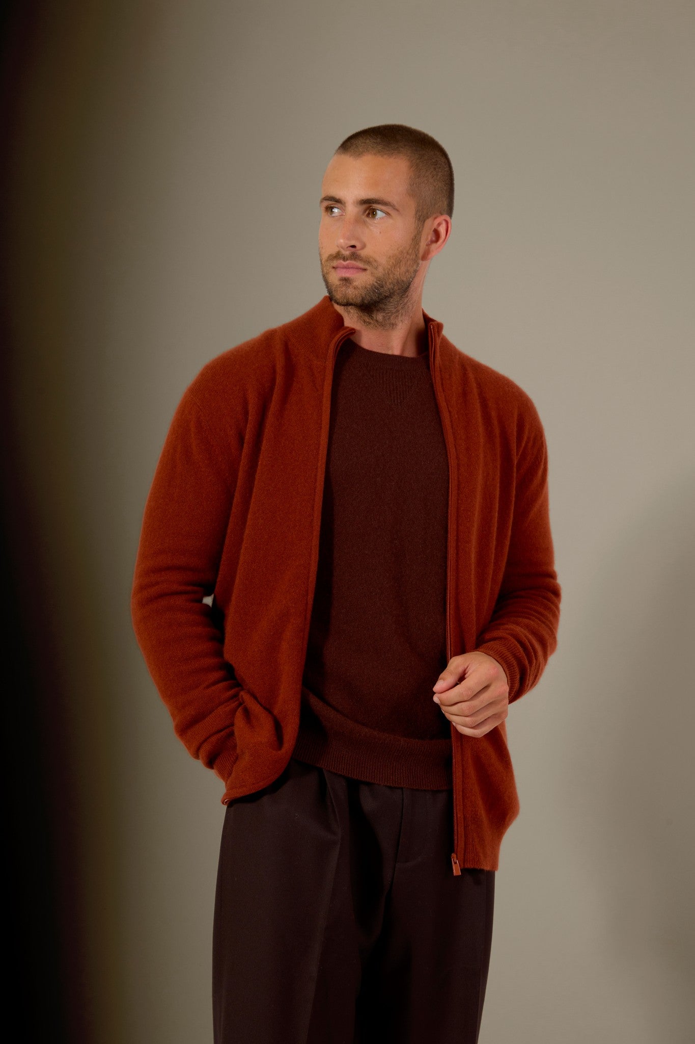 cody gilet zippé col montant écureuil 100% cachemire