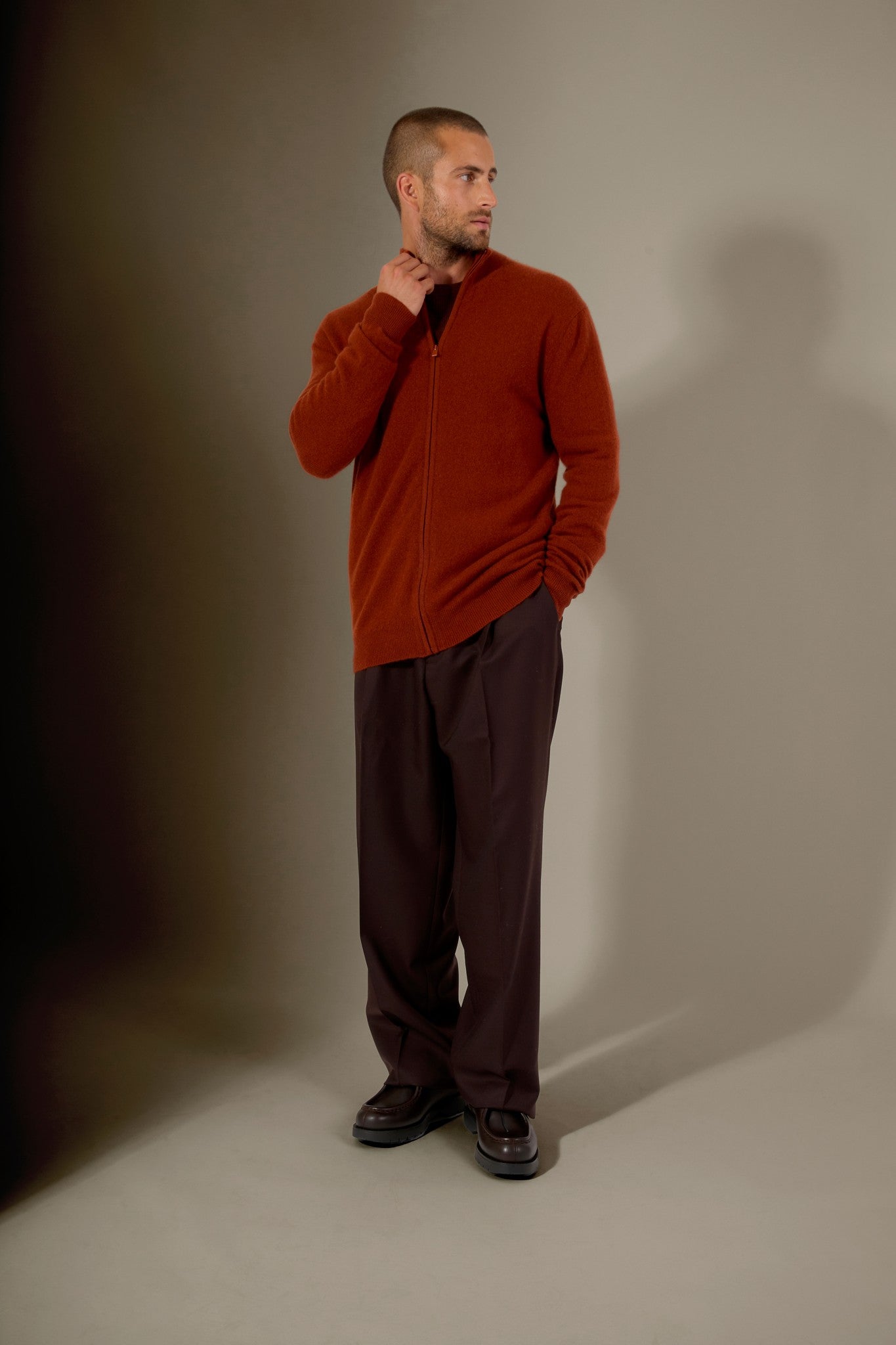 cody gilet zippé col montant écureuil 100% cachemire