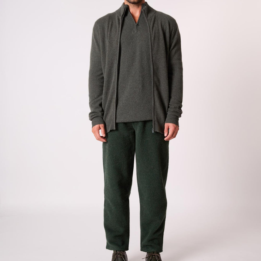 CODY gilet zippé col montant kaki chiné 100% cachemire