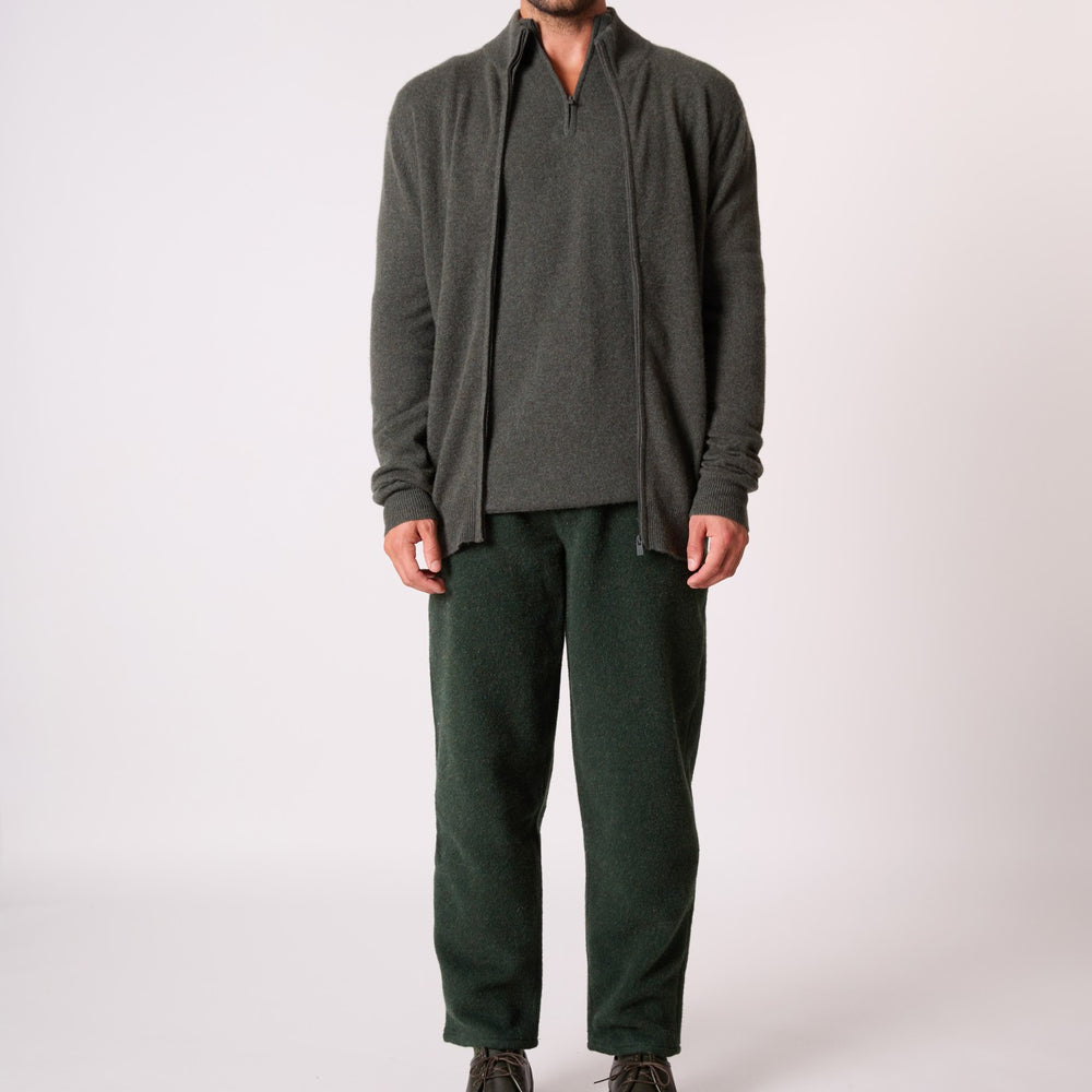 cody gilet zippé col montant kaki chiné 100% cachemire