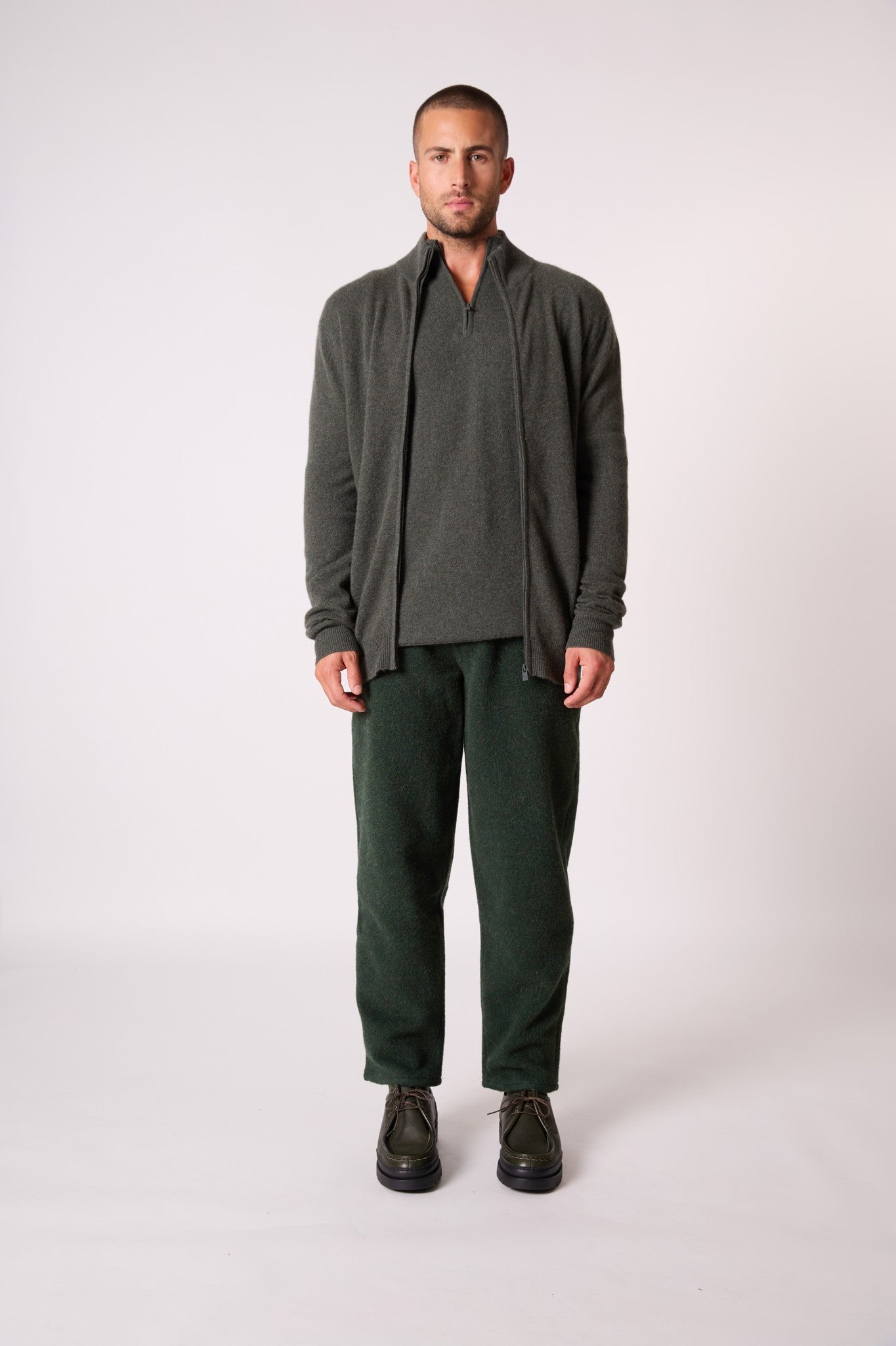 cody gilet zippé col montant kaki chiné 100% cachemire