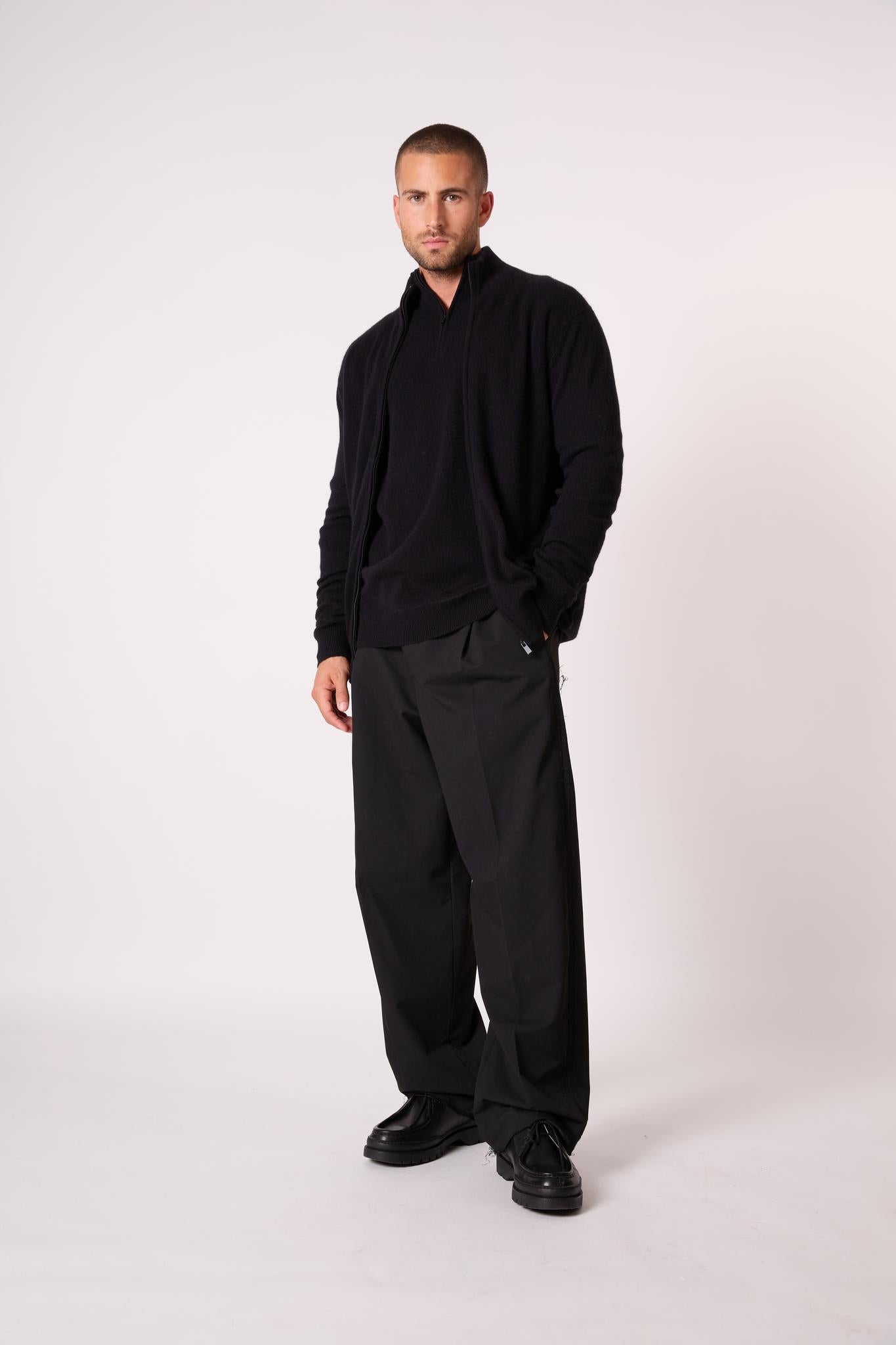 CODY gilet zippé col montant noir 100% cachemire