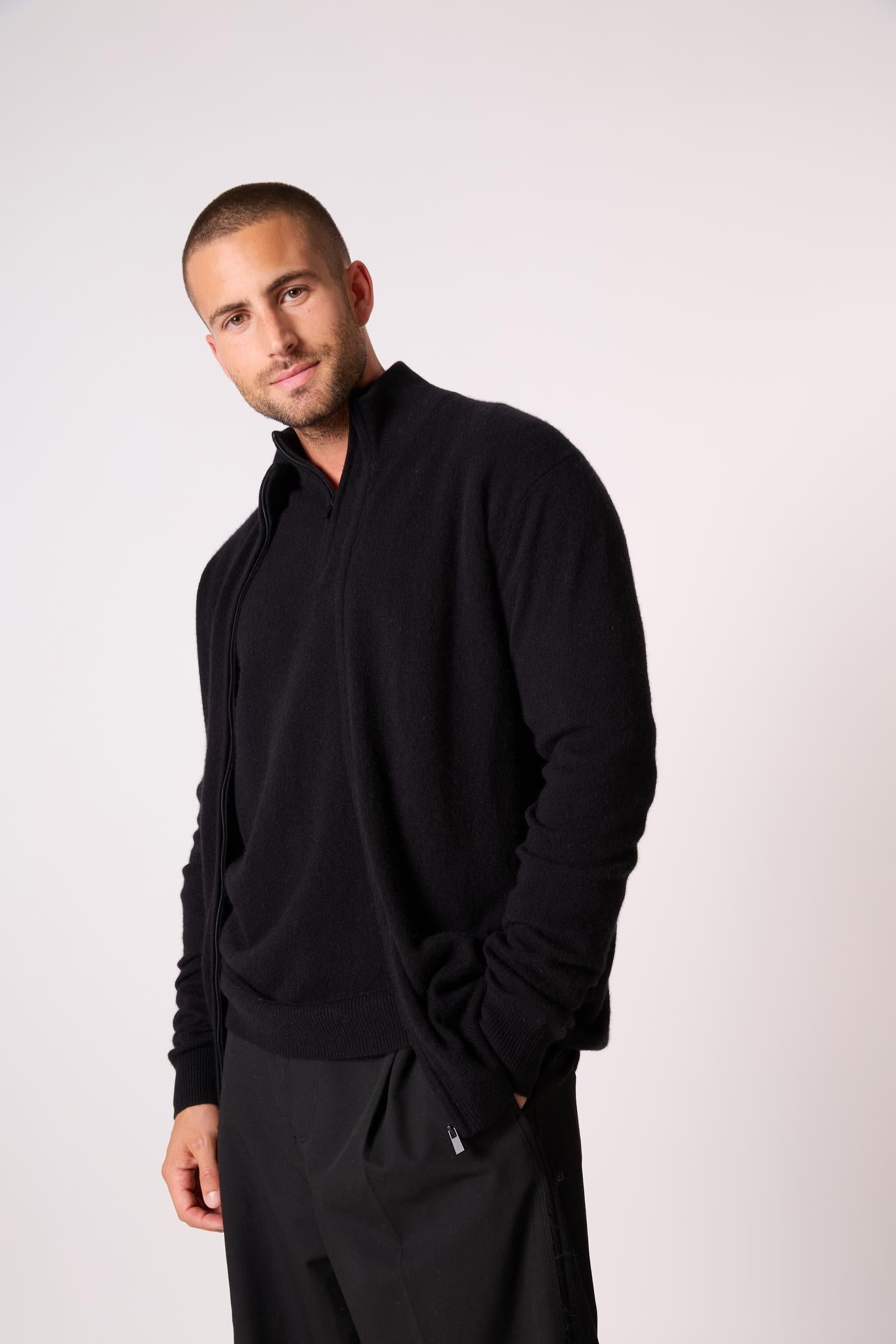 CODY gilet zippé col montant noir 100% cachemire
