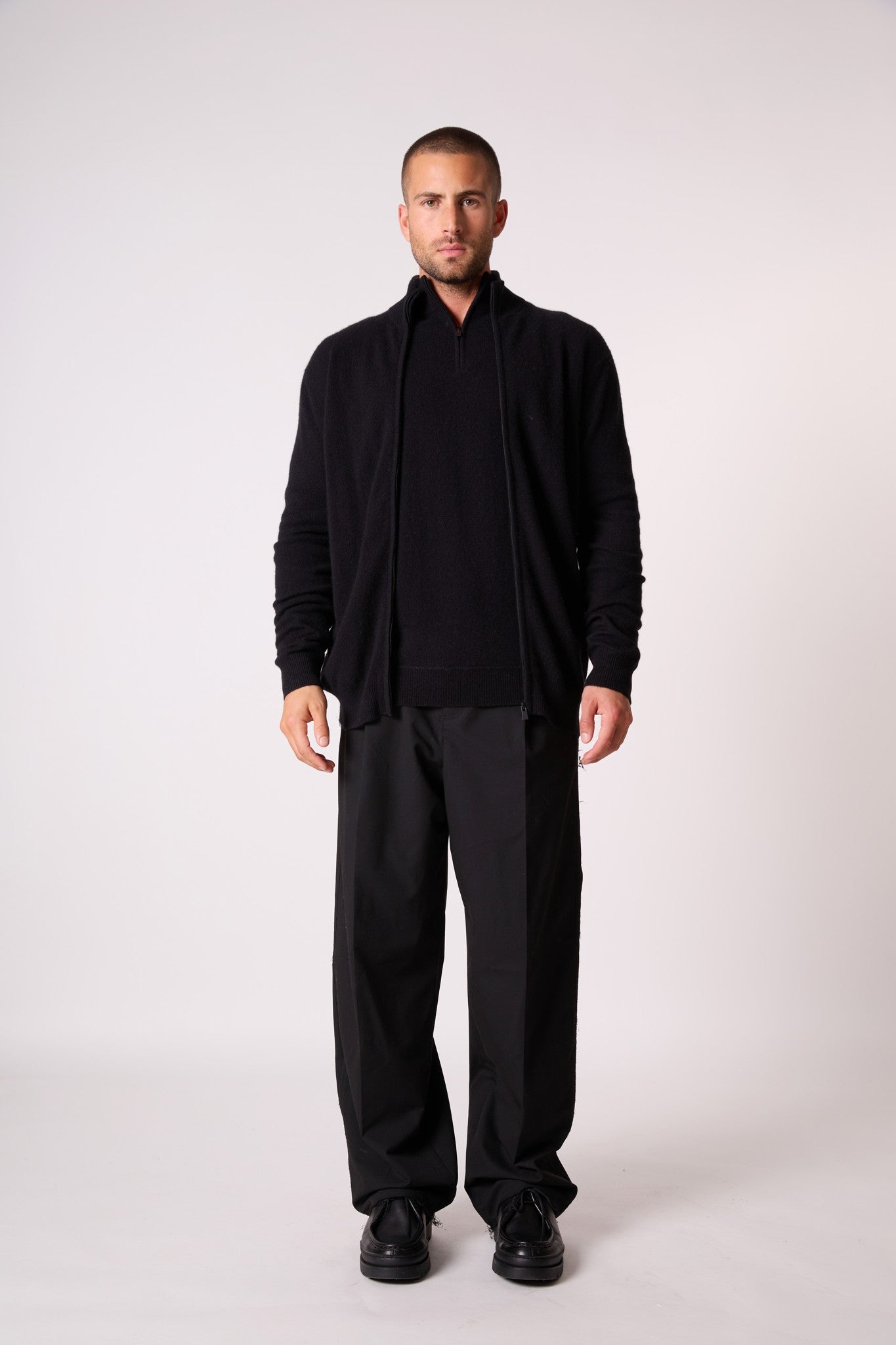 cody gilet zippé col montant noir 100% cachemire