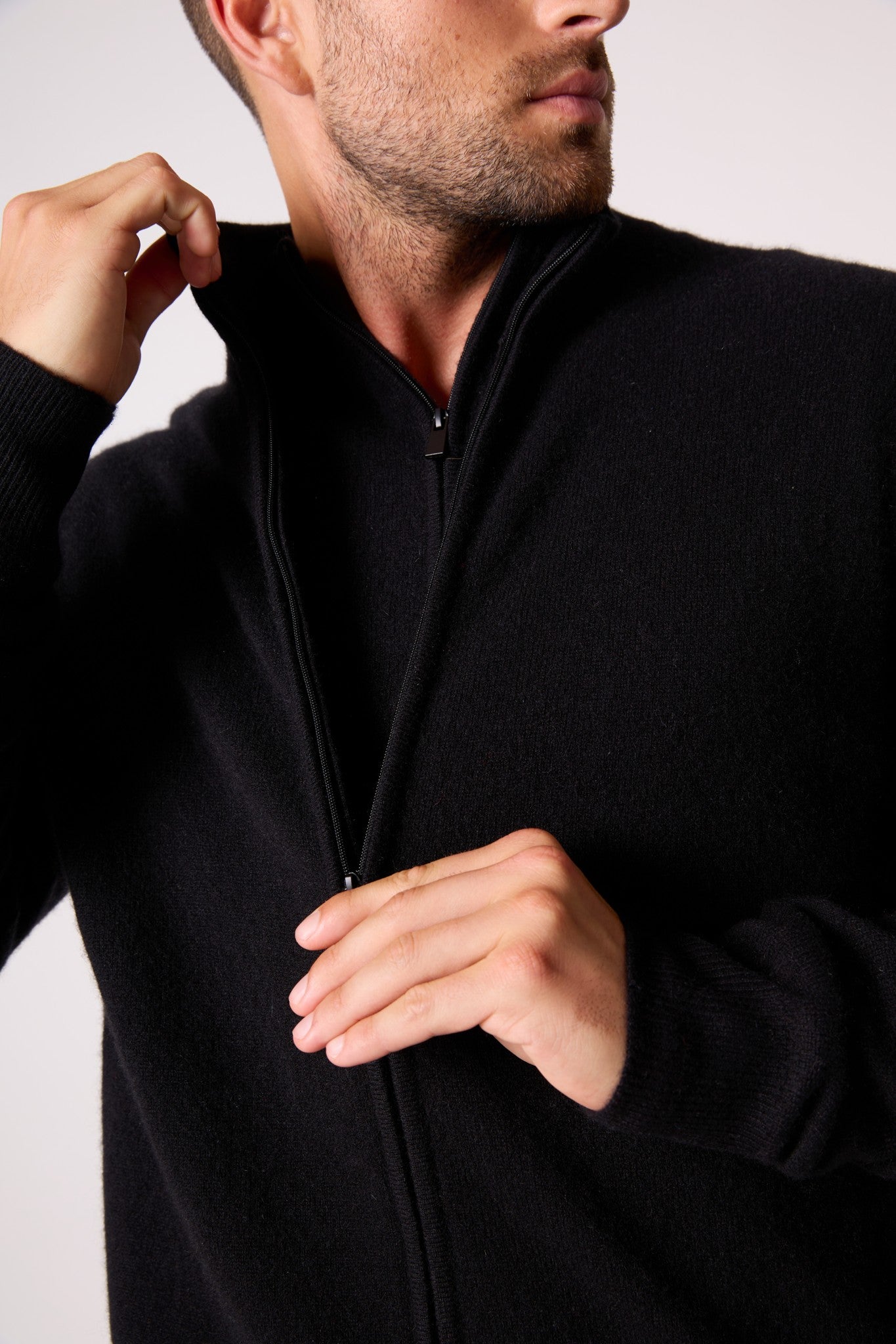 cody gilet zippé col montant noir 100% cachemire