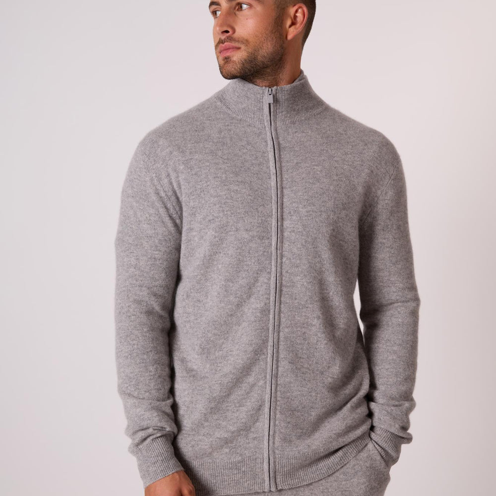 CODY gilet zippé col montant nuage chiné 100% cachemire