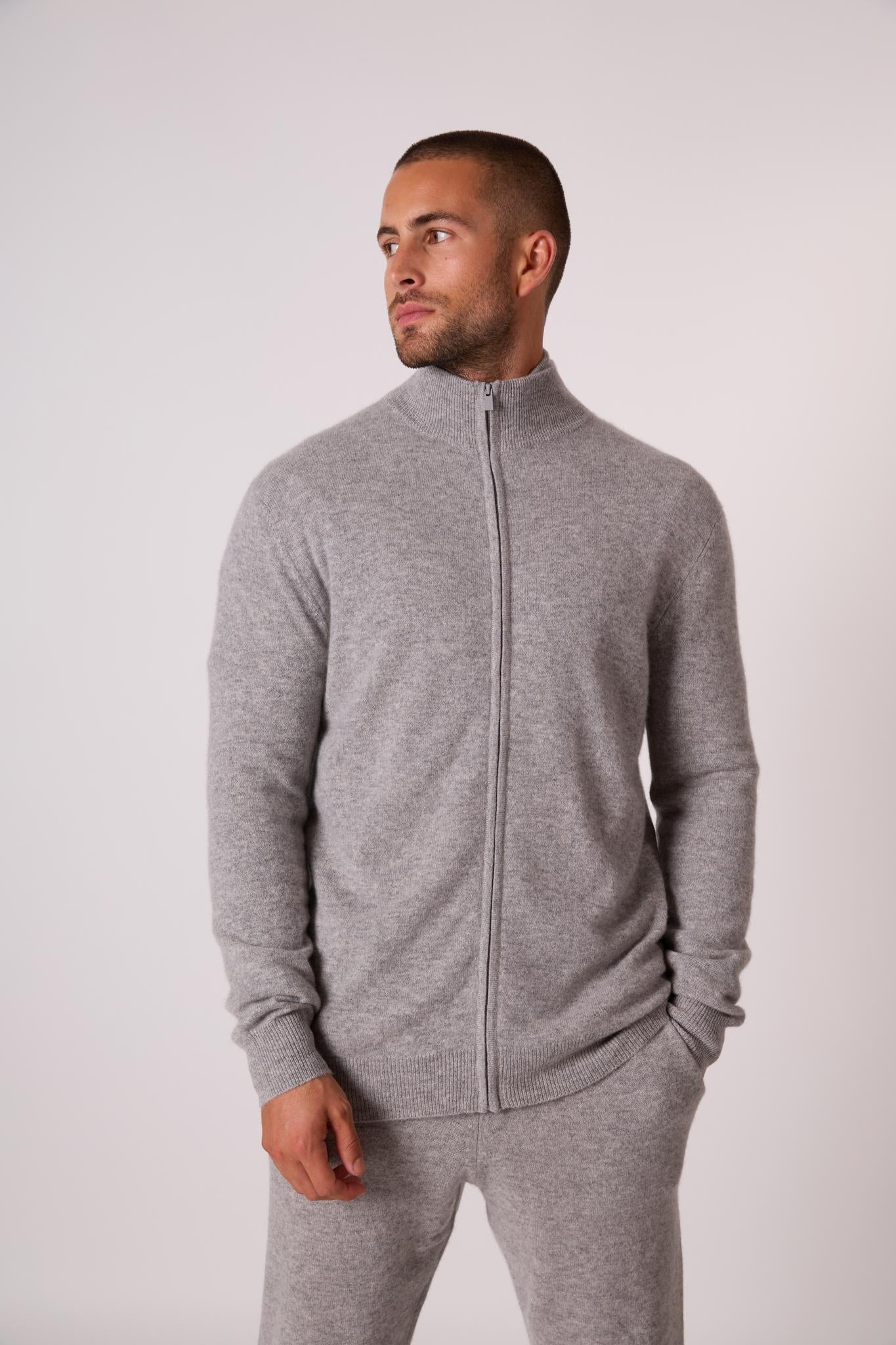 CODY gilet zippé col montant nuage chiné 100% cachemire
