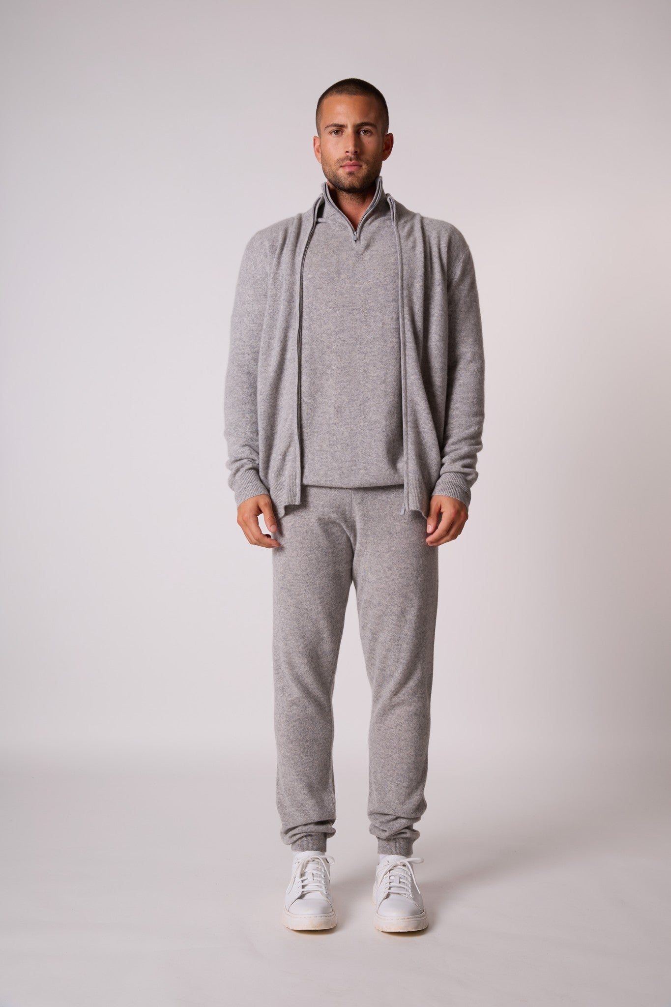 cody gilet zippé col montant nuage chiné 100% cachemire