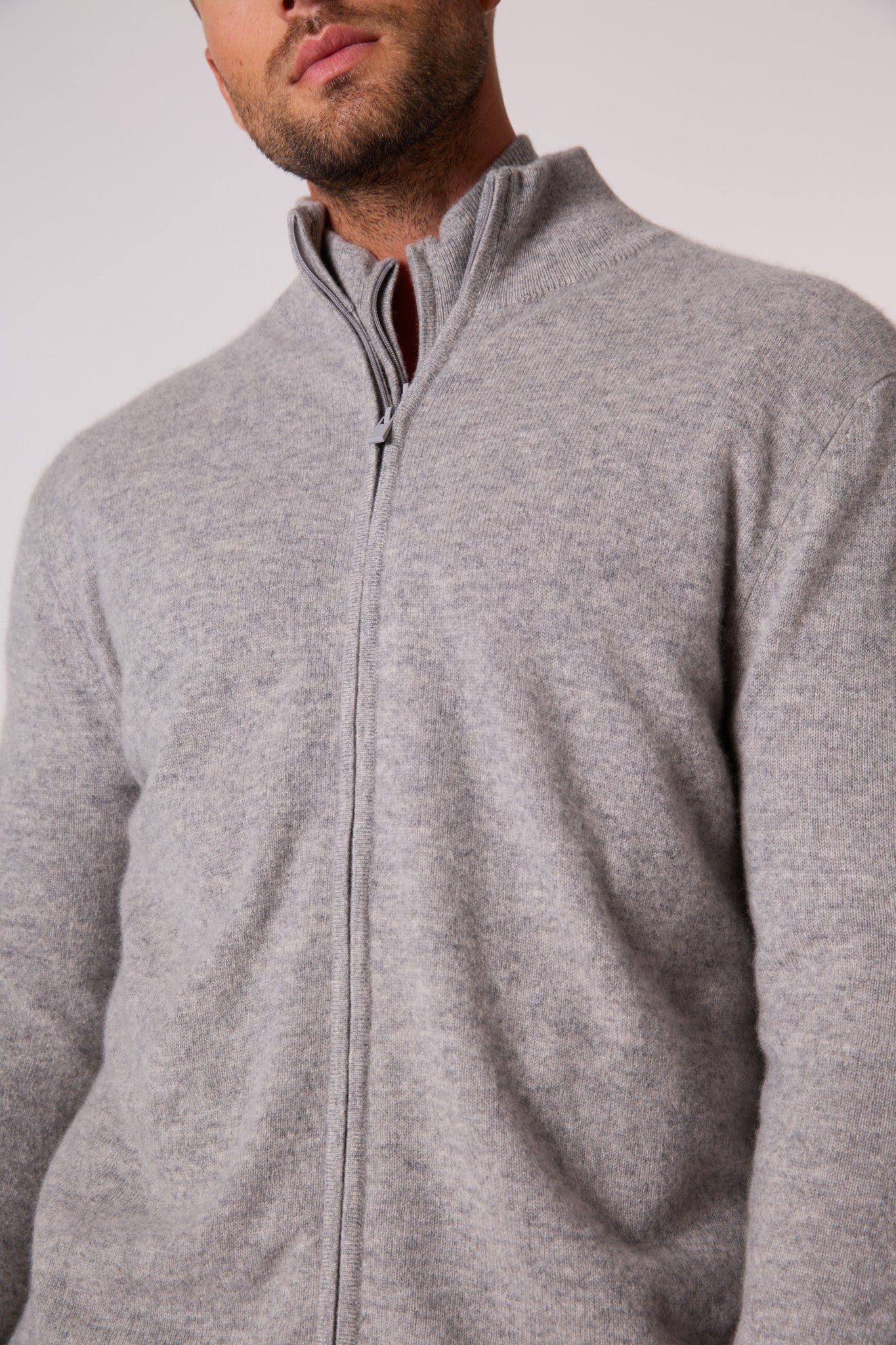 cody gilet zippé col montant nuage chiné 100% cachemire