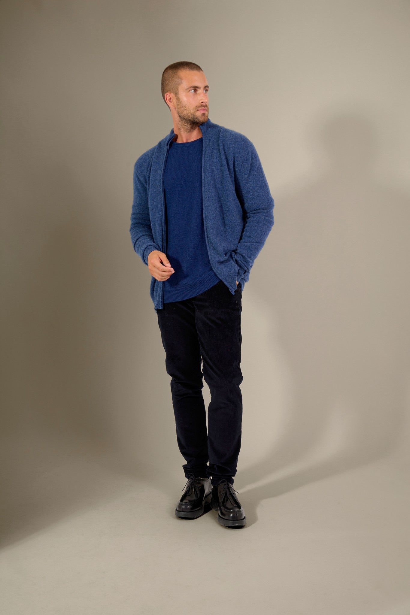 cody gilet zippé col montant ocean chiné 100% cachemire