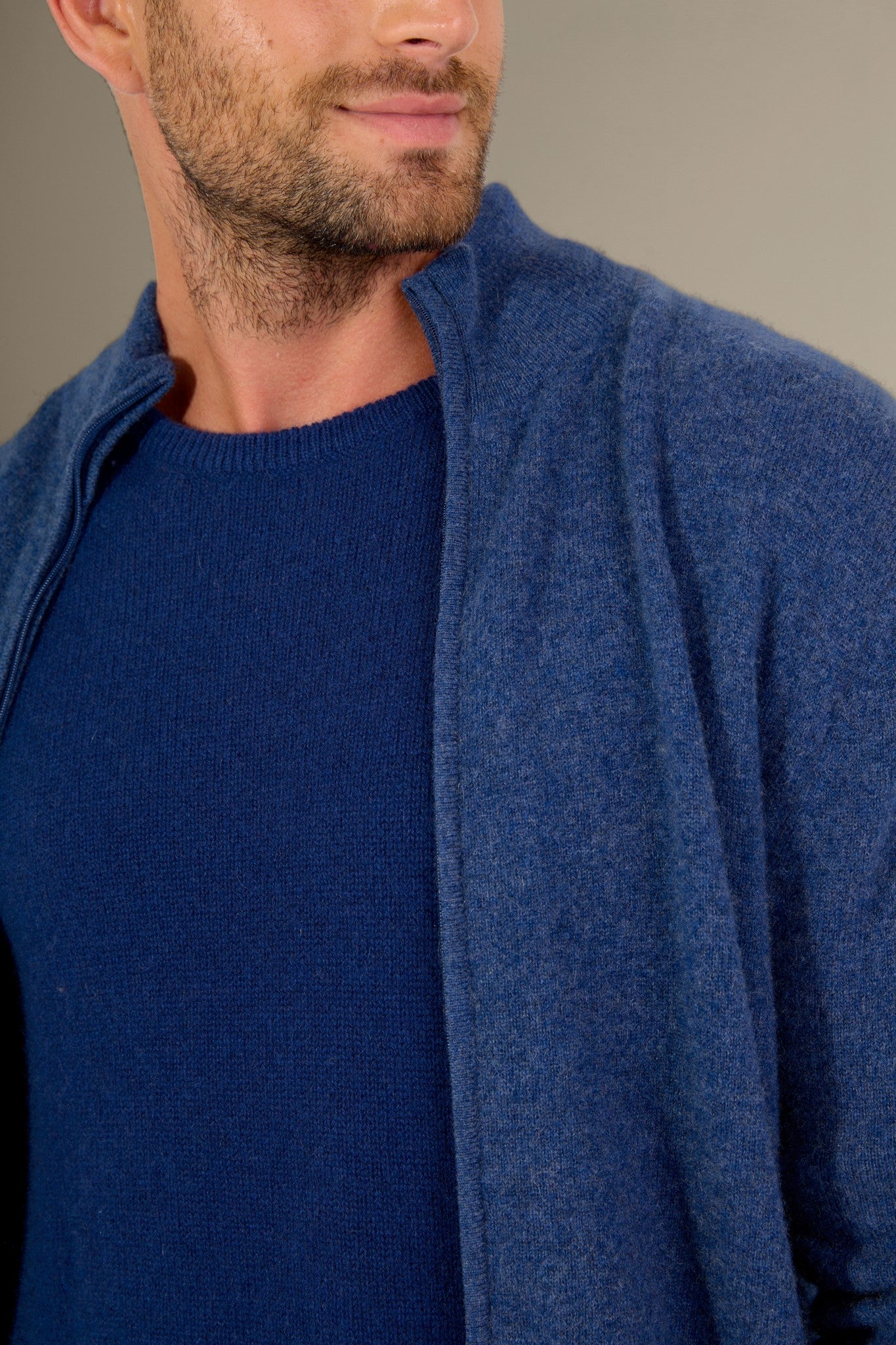 cody gilet zippé col montant ocean chiné 100% cachemire