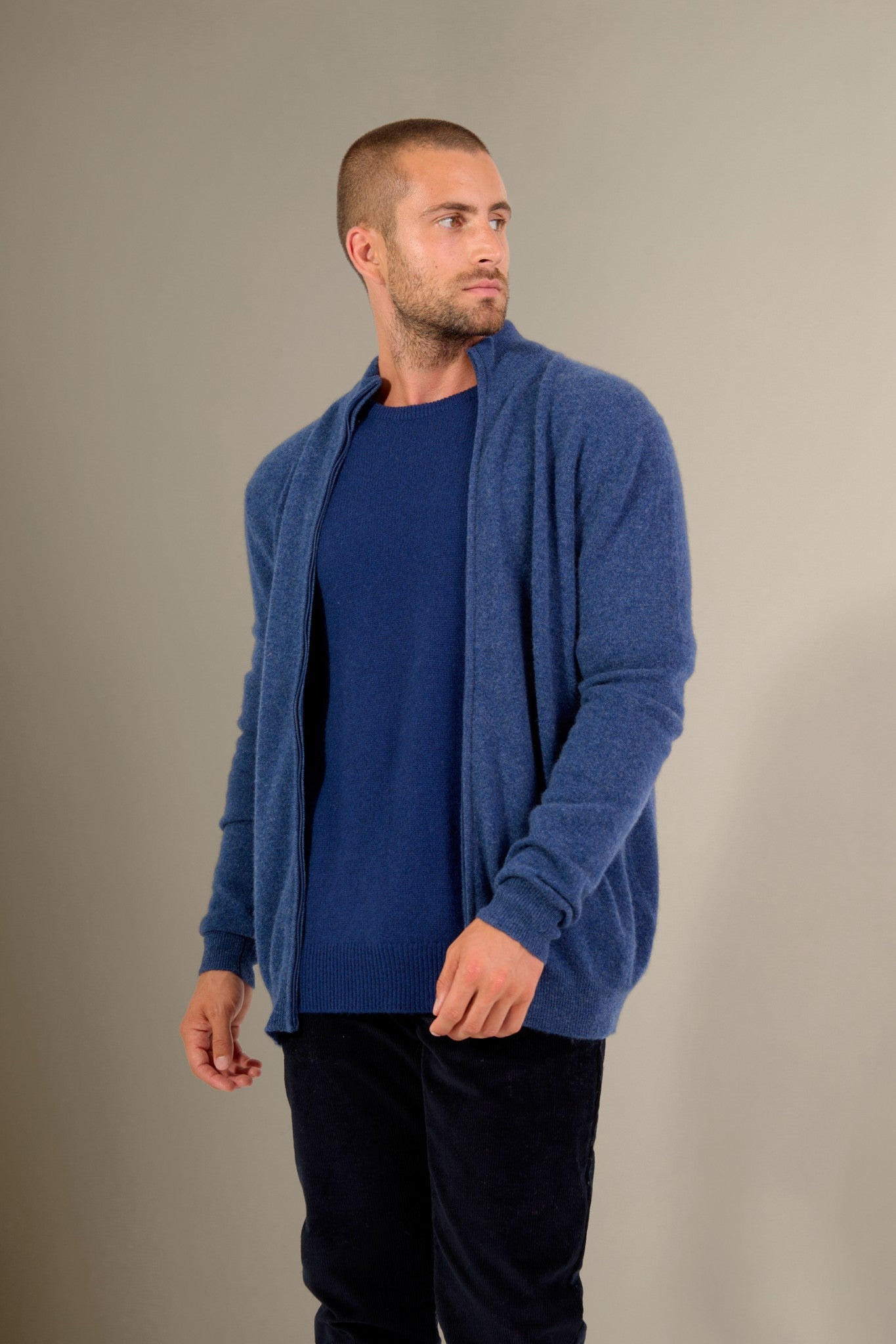 cody gilet zippé col montant ocean chiné 100% cachemire