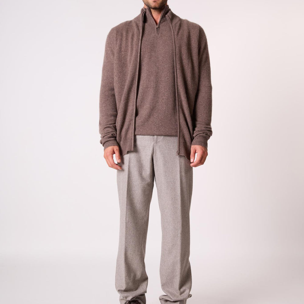 CODY gilet zippé col montant taupe chiné 100% cachemire