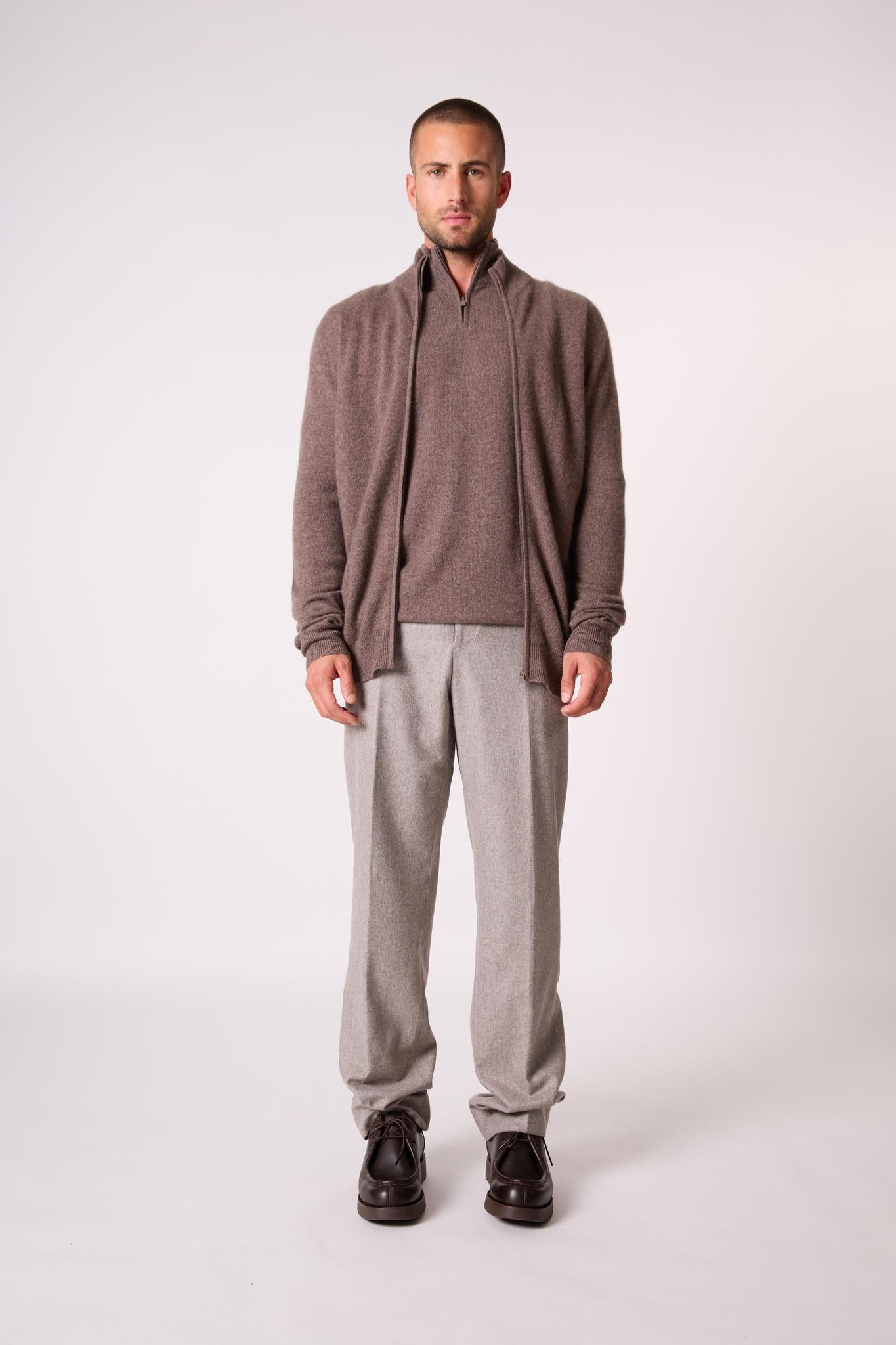CODY gilet zippé col montant taupe chiné 100% cachemire