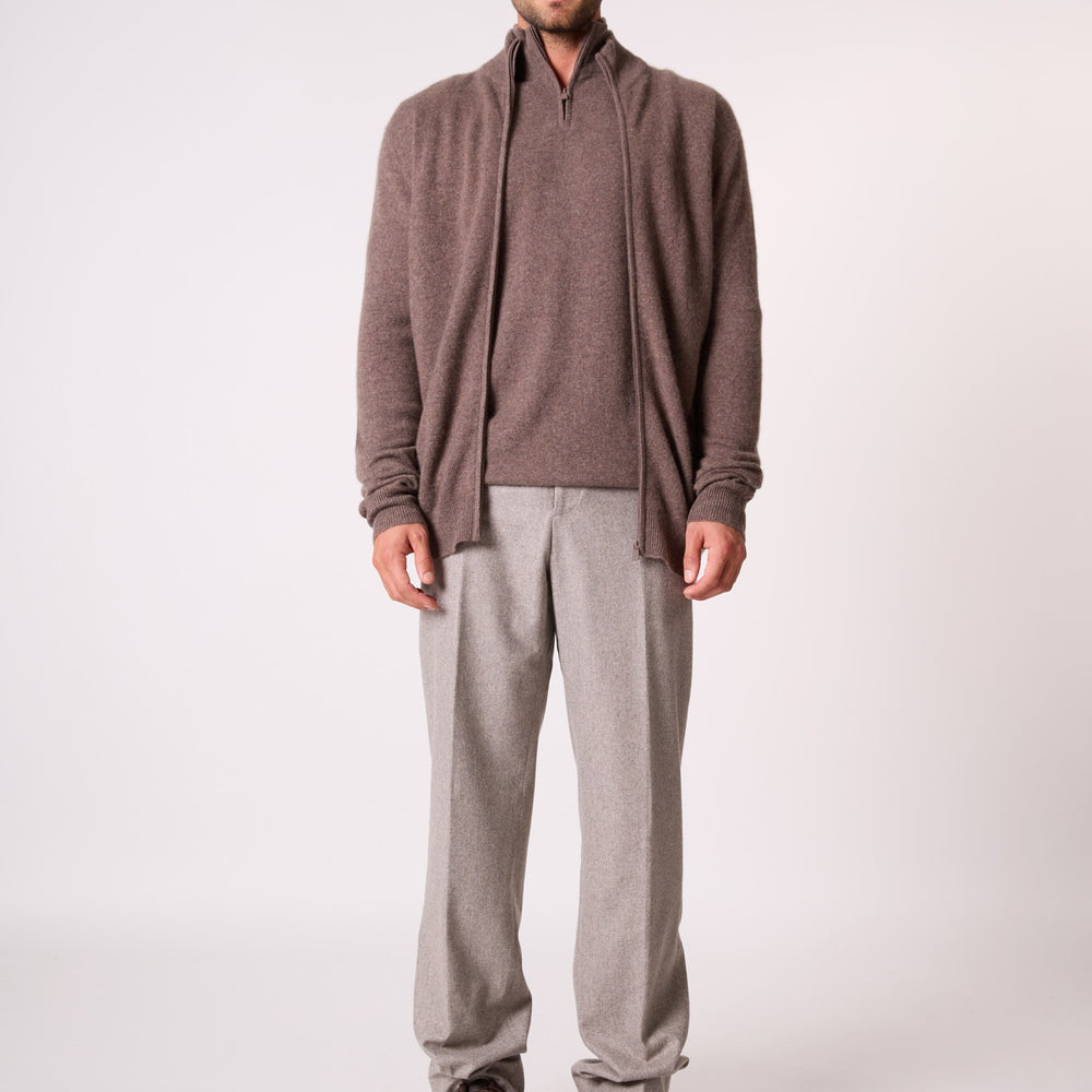 cody gilet zippé col montant taupe chiné 100% cachemire