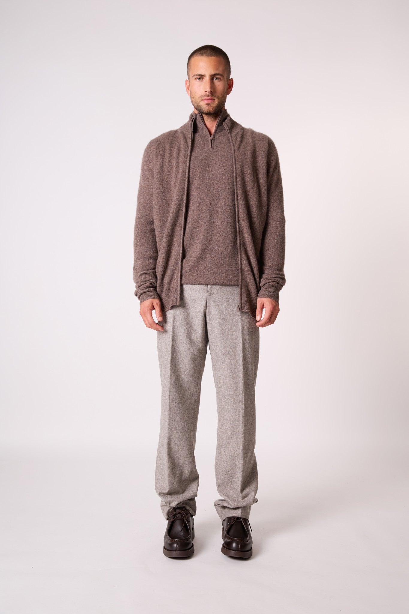 cody gilet zippé col montant taupe chiné 100% cachemire